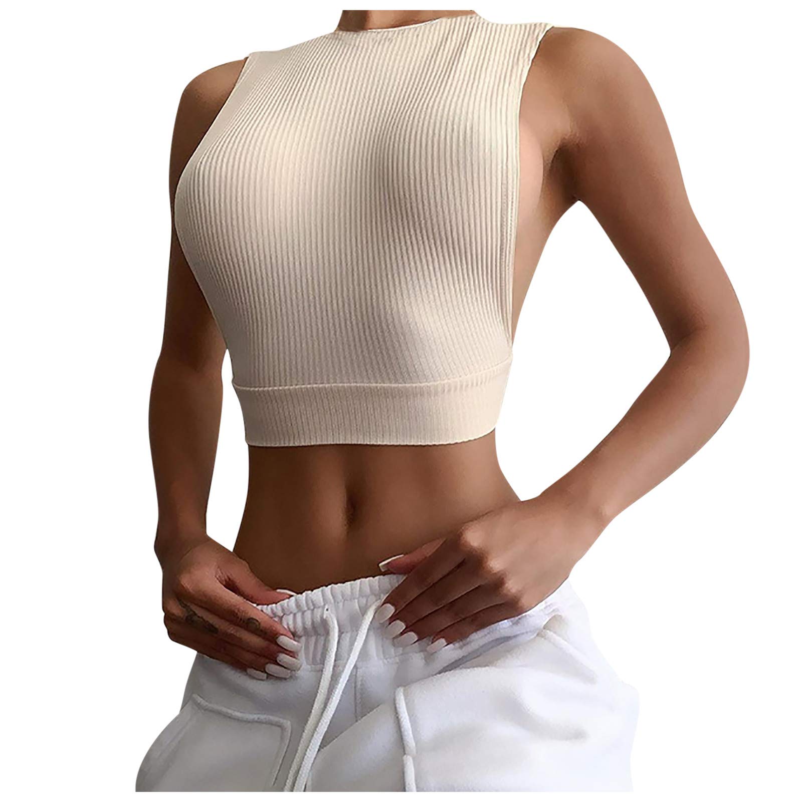 Sexy Women's Bungee Tops - Round Neck Hollow Out Cropped Vest Blouse for Beach, Party & Summer Outfits | Solid Color Fashion Tops for Women