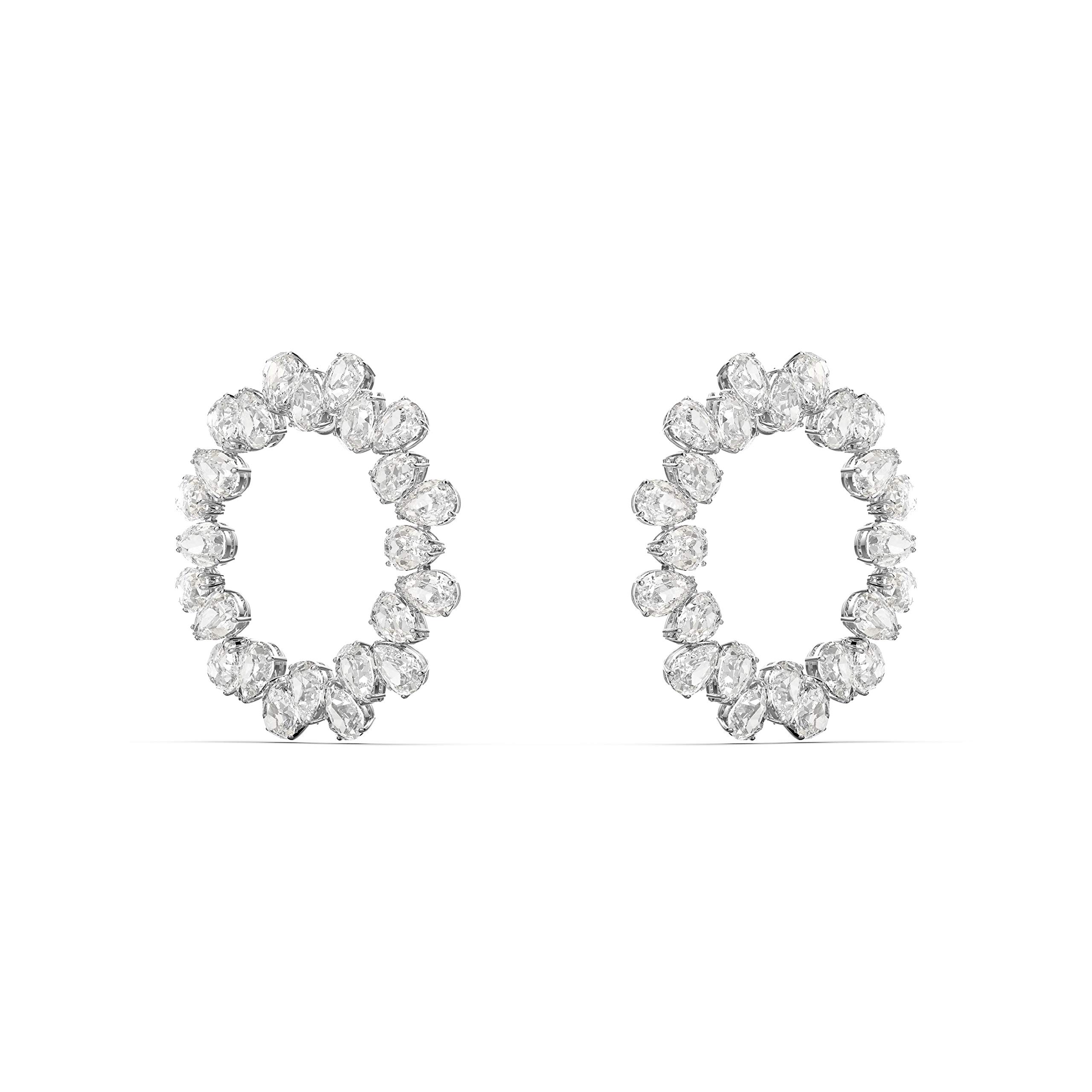 Swarovski Millenia Pierced Hoop Earrings - Rhodium Plated with Clear Crystals | Elegant Jewelry for Women, Perfect for Parties, Weddings & Special Occasions