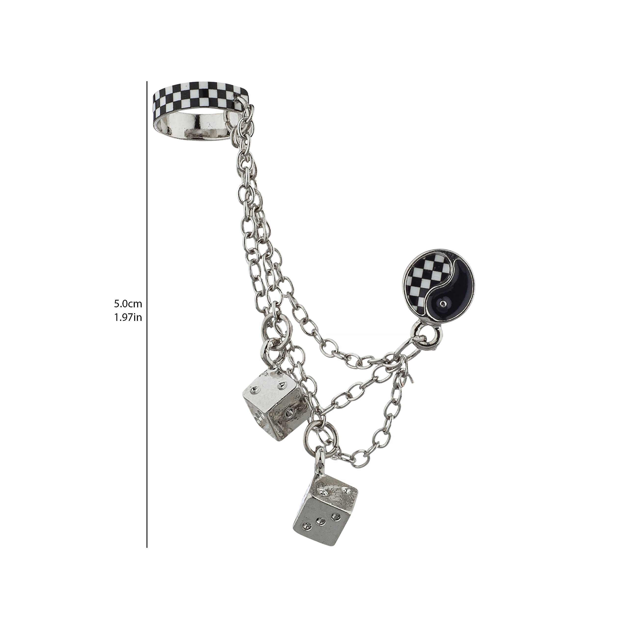Silver Casino Dice Earrings - Yin Yang Stud & Cuff Set for Party & Gaming
