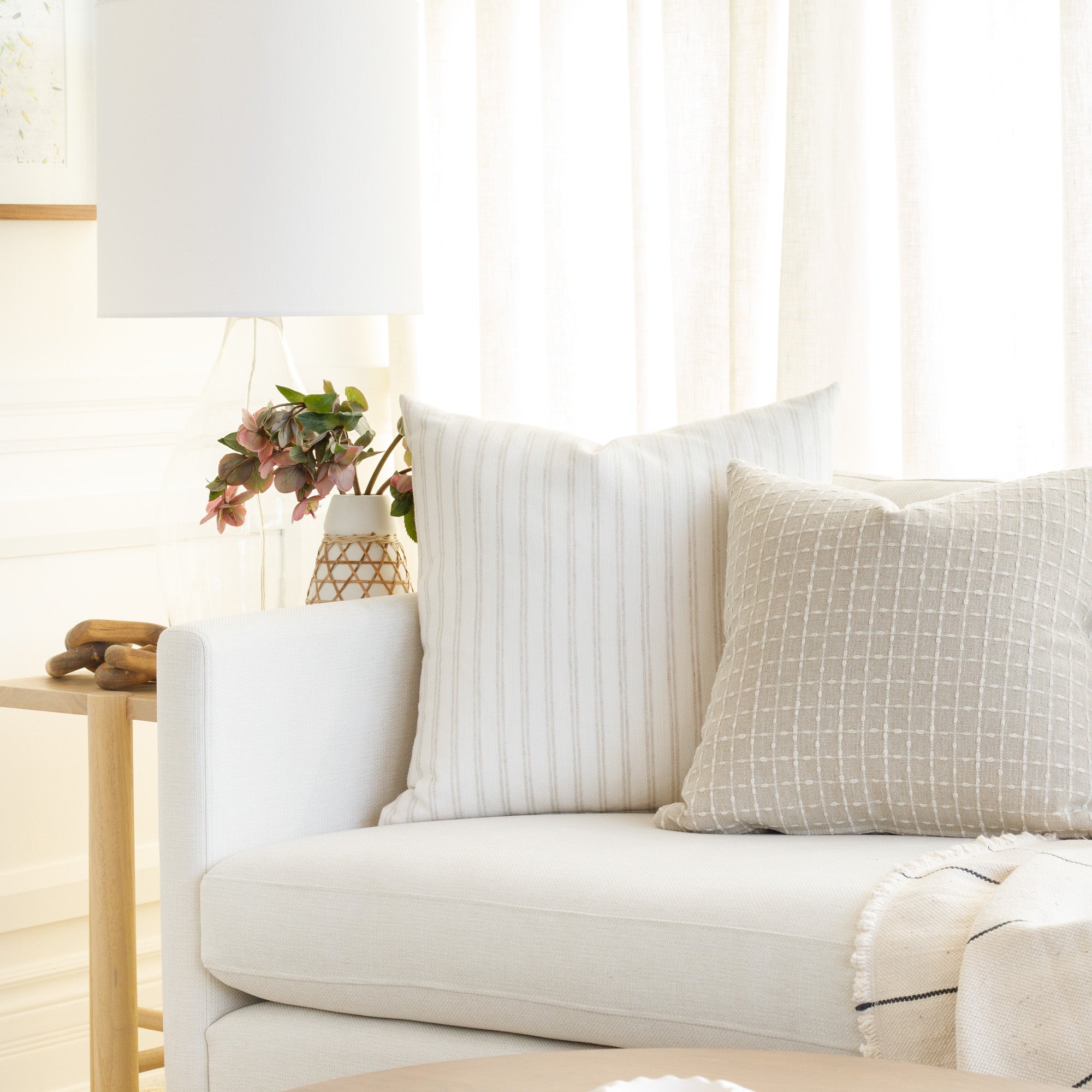 Conway Stripe 22x22 Inch Decorative Throw Pillow Cover in Parchment - Perfect for Sofa, Bed & Home Decor