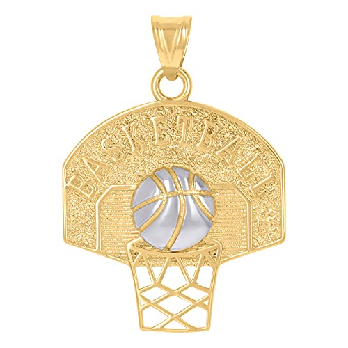14K Two-Tone Gold Men's Basketball Charm Pendant Necklace - 24.6x16.4mm Wide Sports Jewelry Gift for Him - Perfect for Game Day, Birthdays & Anniversary Gifts