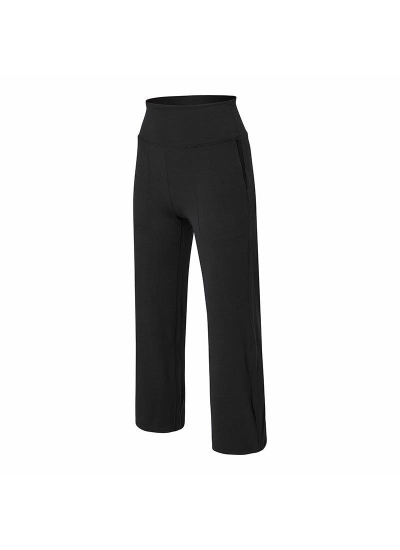 Black Label Power Rise Pocket Wide Leggings - High Waist Yoga Pants with Side Pockets for Women - Perfect for Workouts, Running, and Casual Wear