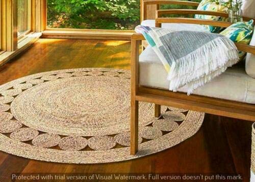 Vipanth Natural Jute Round Area Rug - 3 Feet Handmade Boho Decor for Living Room, Bedroom, Kitchen & Hallway - Eco-Friendly Floor Mat for Home, Office & Dorm