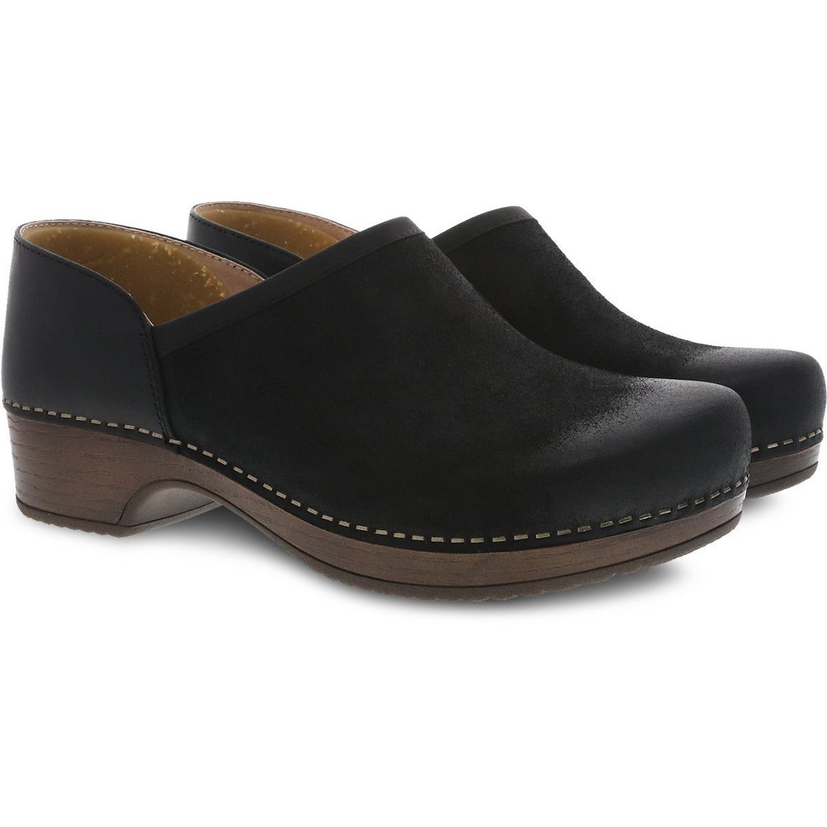 DANSKO BRENNA Black Burnished Suede Clogs - Comfortable Women's Slip-On Shoes for Nurses, Teachers & Healthcare Workers