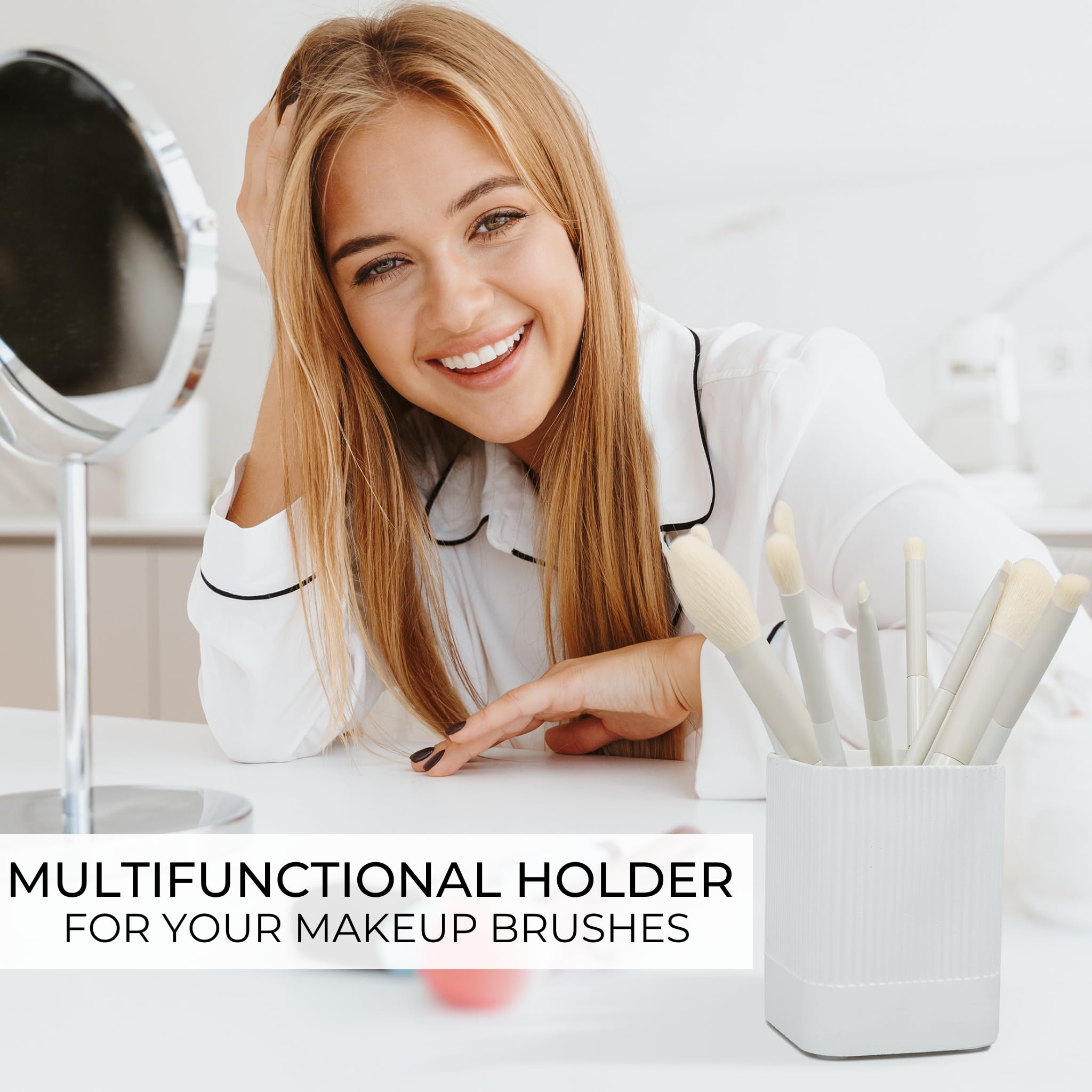 KIBAGA Modern Concrete Pen Holder - Aesthetic Desk Organizer for Pencils, Pens & Office Supplies | Stylish Office Decor & Functional Workspace Accessory for Home, Office & Study Room