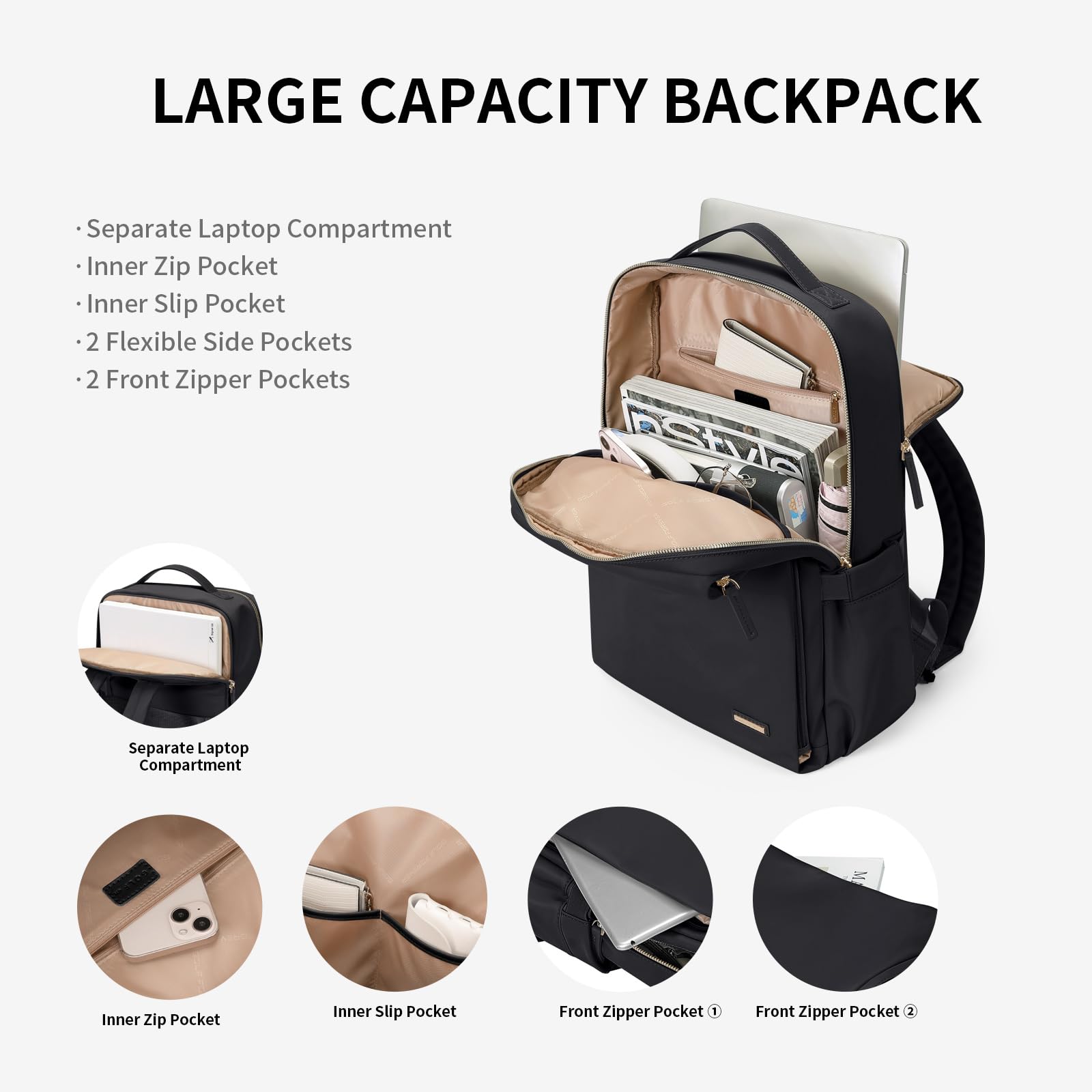 Stylish Women's Laptop Backpack - Airline Approved 15.6 Inch Notebook Bag for Work, College & Travel | Multi-Functional Casual Daypack with USB Charging Port | Perfect for Business Trips, Campus Life & Daily Commute (Black)