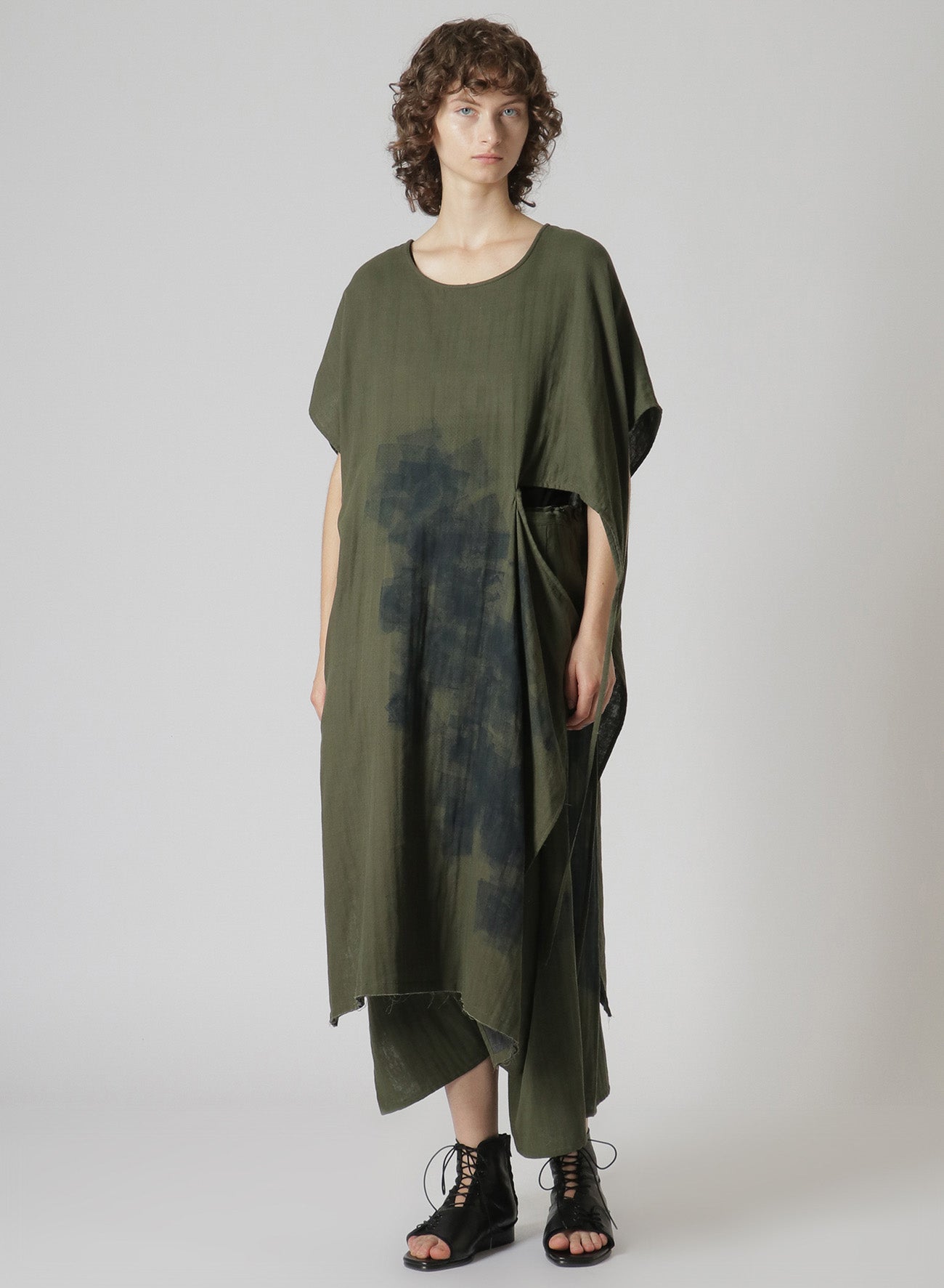 Soft & Breathable Cotton Double Gauze Asymmetrical Pants with Waist Tie - Flowy Blurred Net Print for Casual Wear, Boho Style & Summer Outfits