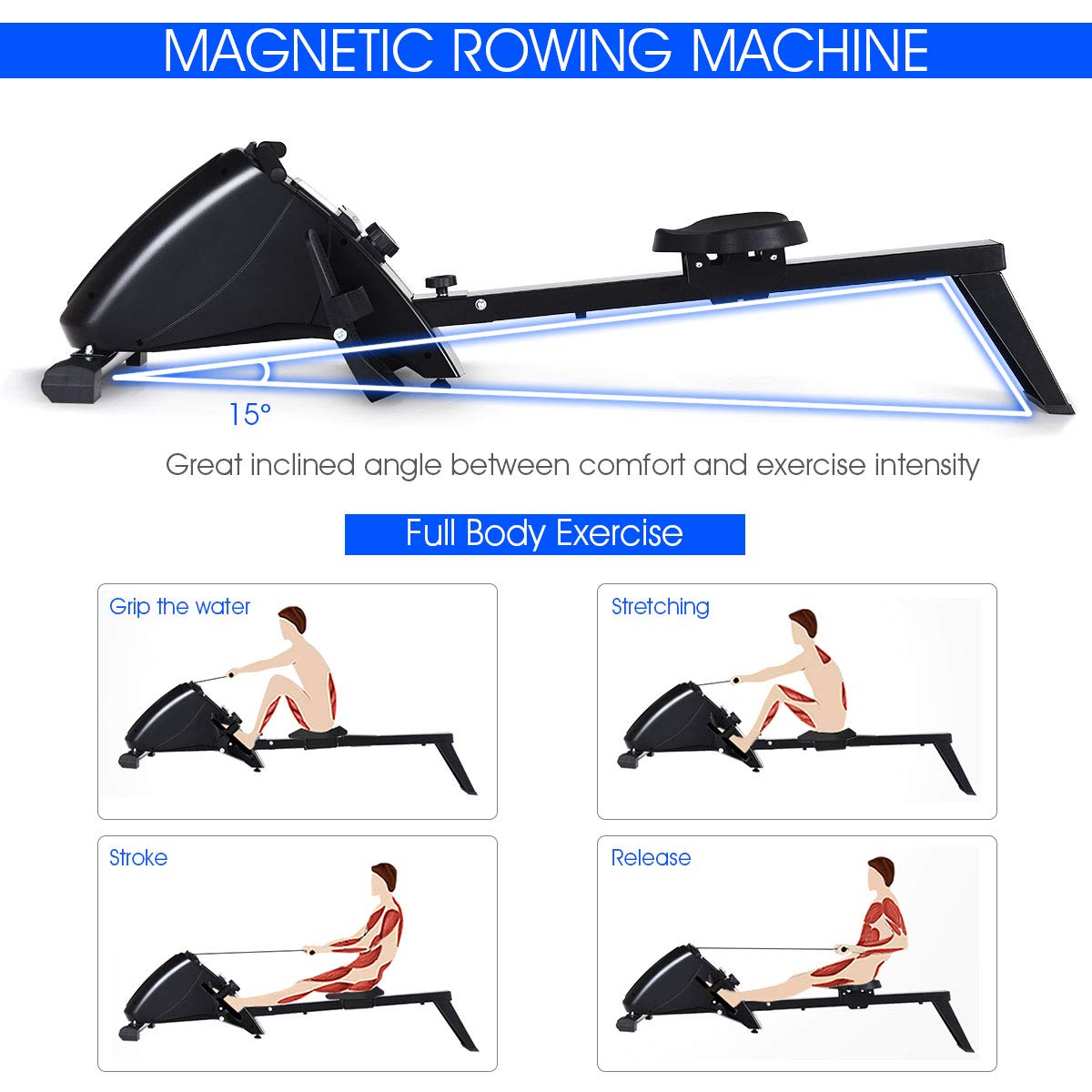 Nightcore Magnetic Rowing Machine for Home Workout - Foldable Exercise Rower with 10 Resistance Levels, LCD Monitor & Large Pivoting Pedals - Full Body Fitness Equipment for Cardio & Strength Training (Black) | Perfect for Small Spaces & Home Gym Setup