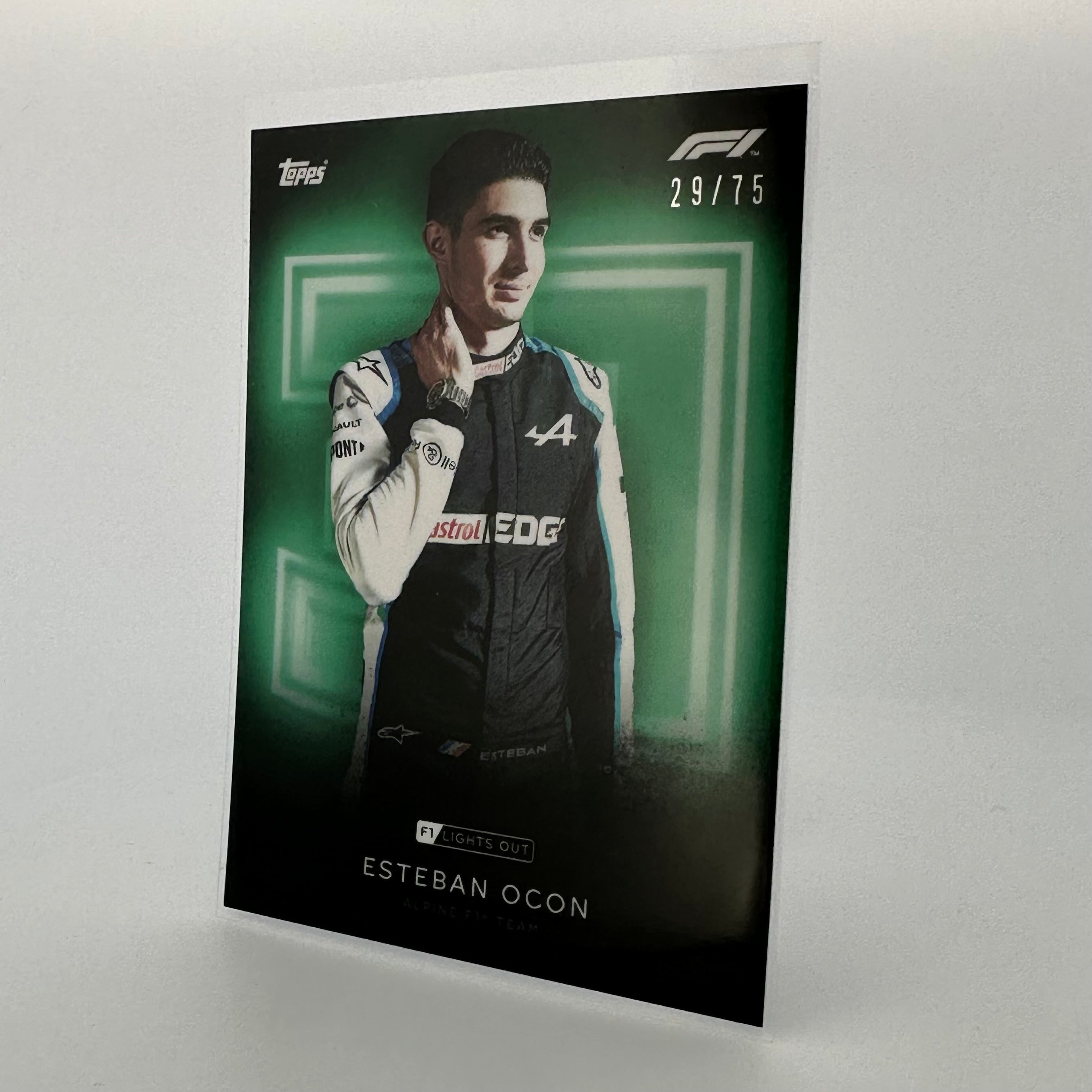 Esteban Ocon 29/75 Green Parallel Racing Driver Card - Collectible Motorsport Memorabilia for F1 Fans and Sports Card Enthusiasts