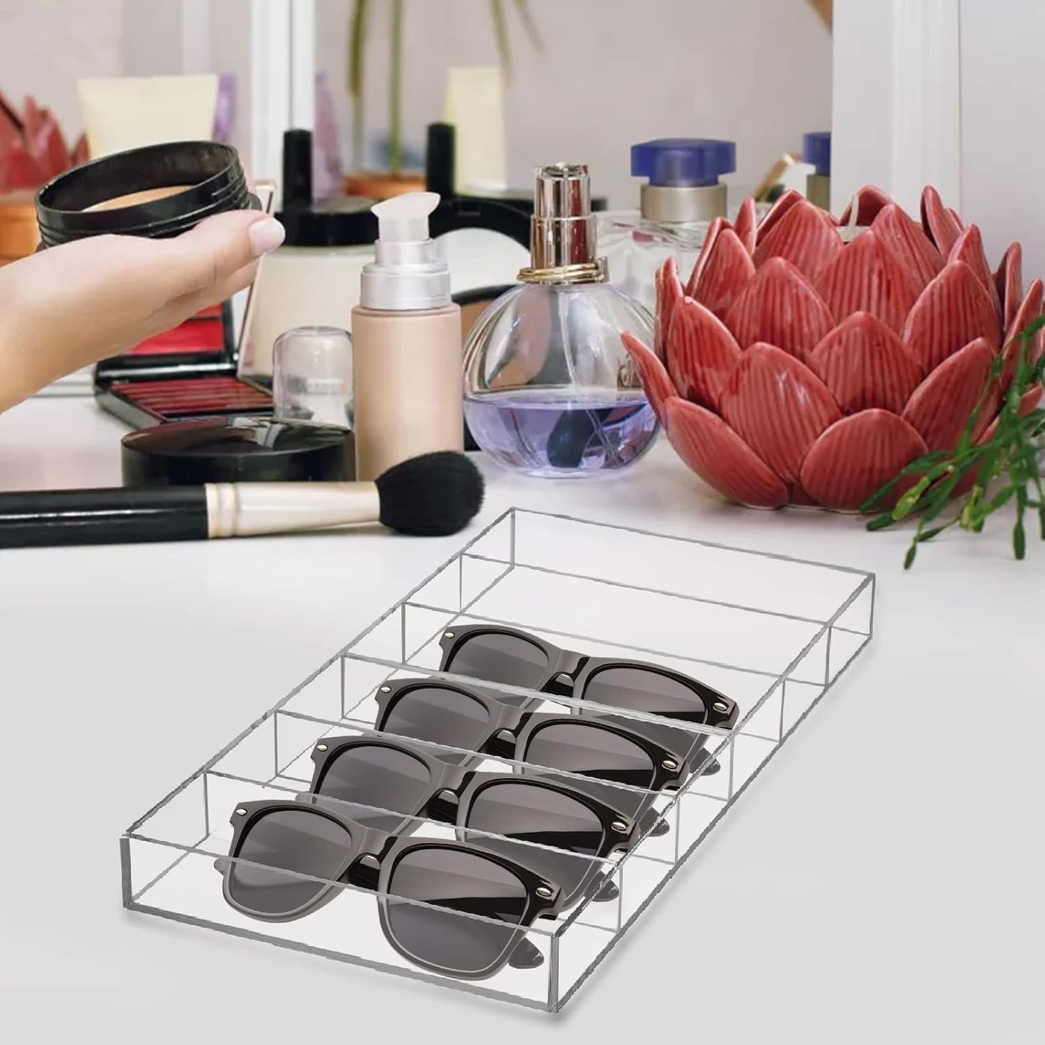 SOUJOY 2 Pack Clear Acrylic Sunglasses Organizer - 6 Slot Eyeglasses Storage Case | Stackable Eyewear Display Tray for Fashion Sunglasses, Reading Glasses & Safety Goggles | Perfect for Home, Office, Retail Store Display & Travel Organization