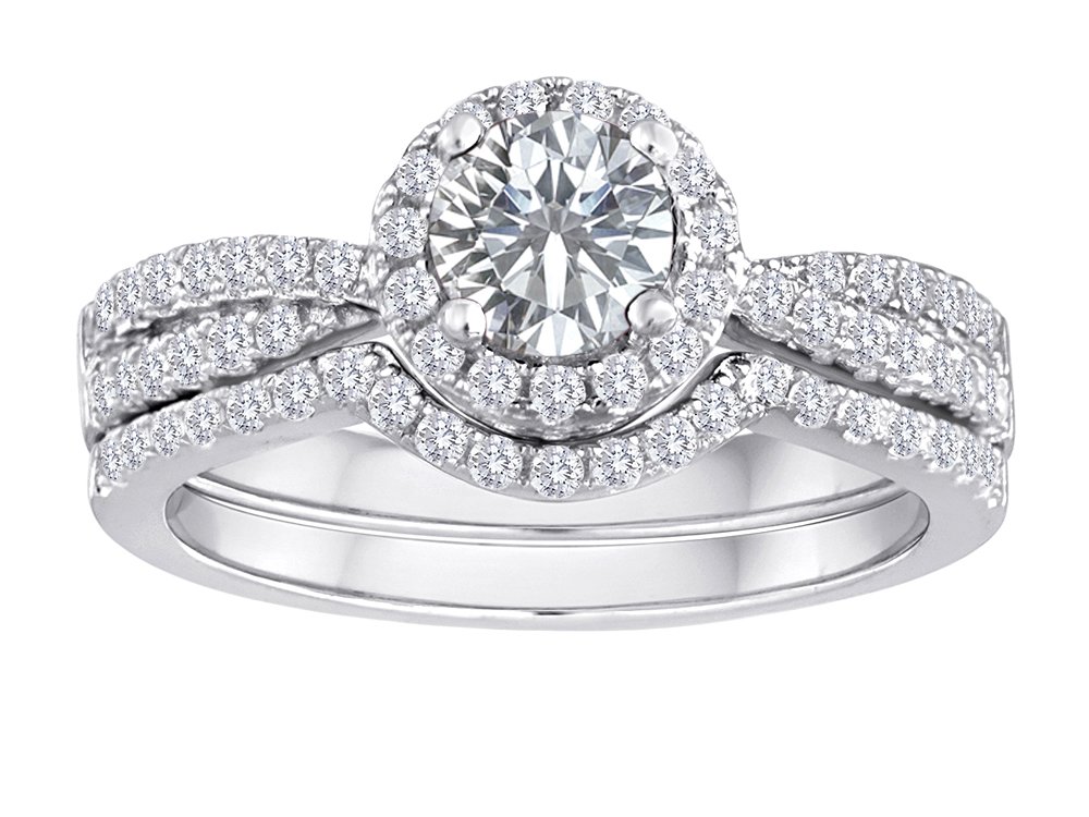 1.25ct Round White Topaz Halo Engagement Ring & Wedding Band Set in Sterling Silver for Women - Perfect for Proposals, Anniversaries & Bridal Jewelry Gifts