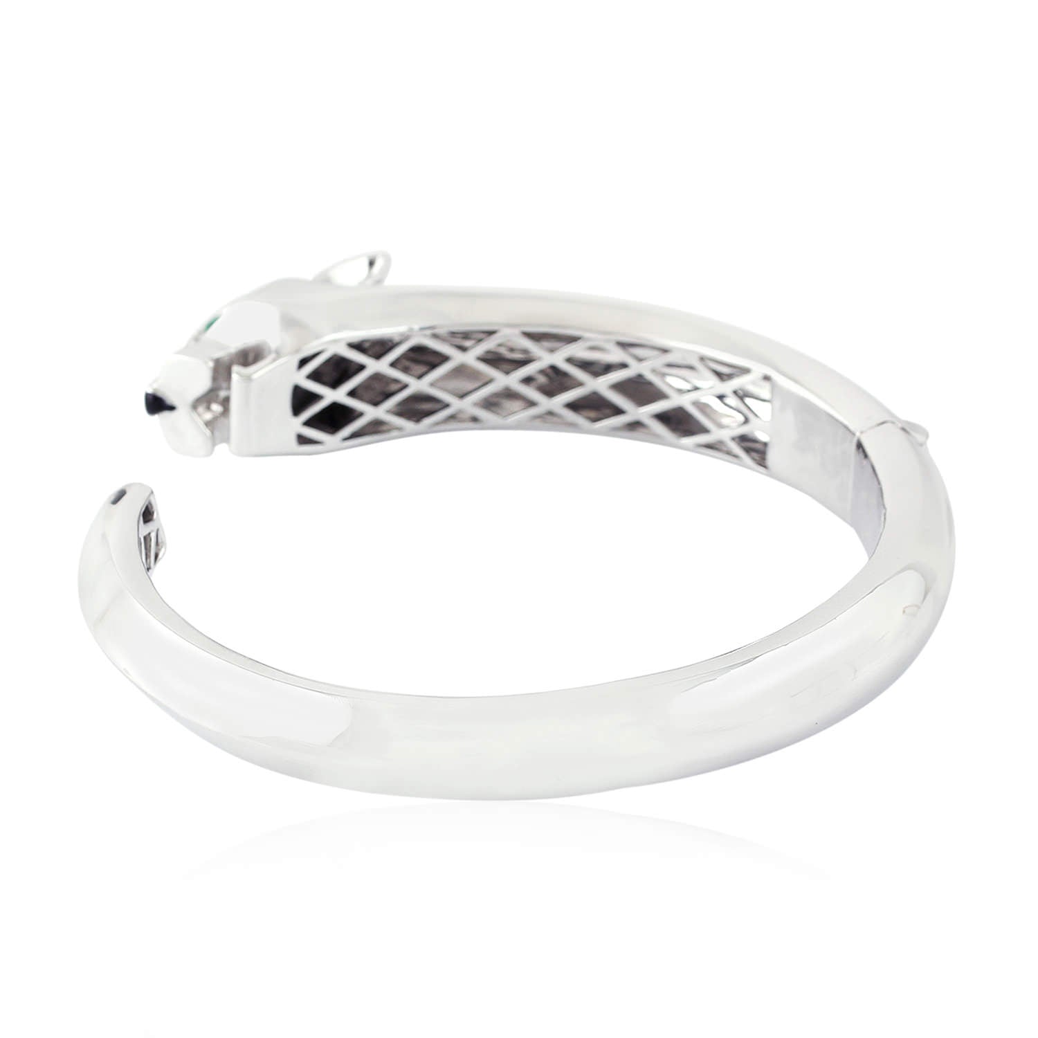 18K White Gold Emerald Leopard Cuff Bangle - Elegant Bezel Set Gemstone Bracelet for Women - Perfect Gift for Birthday, Anniversary & Special Occasions