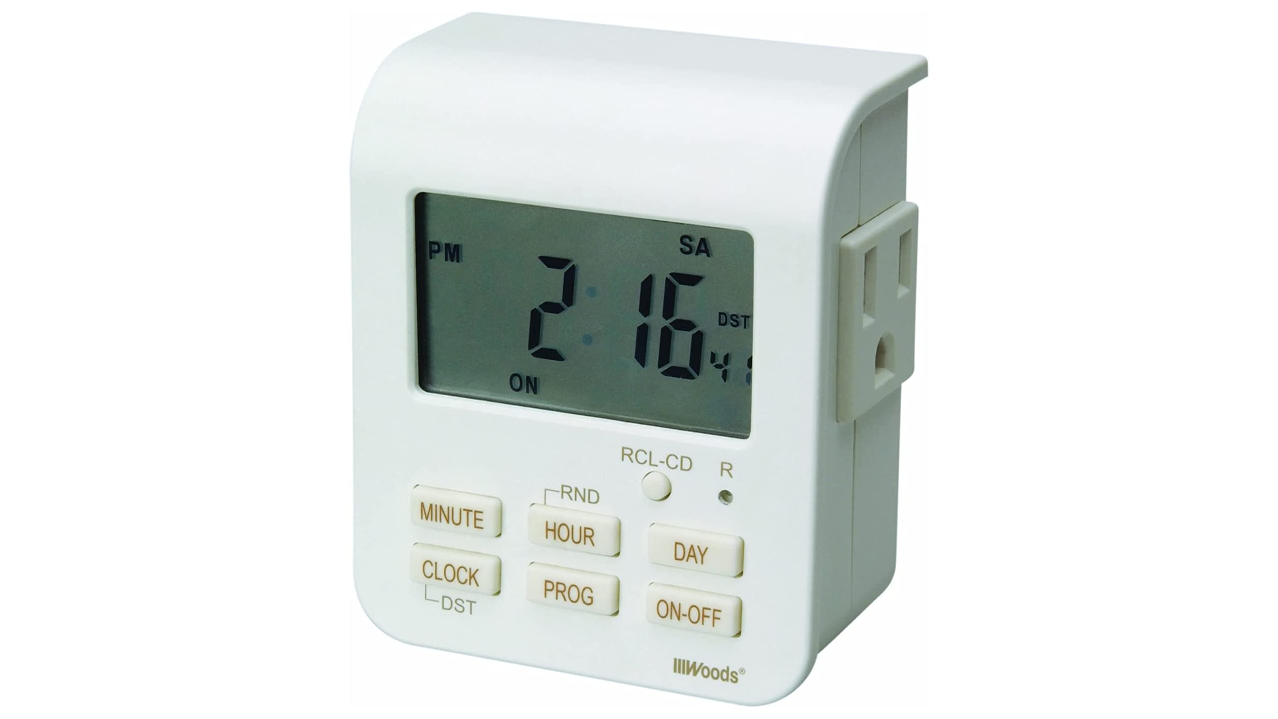 Woods 7-Day Heavy Duty Digital Timer with 2 Outlets - Programmable Indoor Electrical Outlet Timer for Lights, Appliances & Holiday Decorations (White, Model 50009) - Perfect for Home, Office & Energy Savings