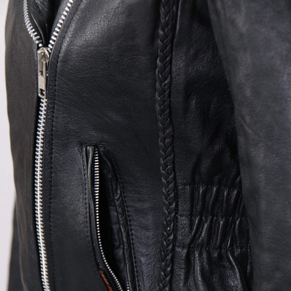 Black Leather Braided Motorcycle Jacket for Women - Stylish & Durable Riding Gear for Bikers & Outdoor Adventures