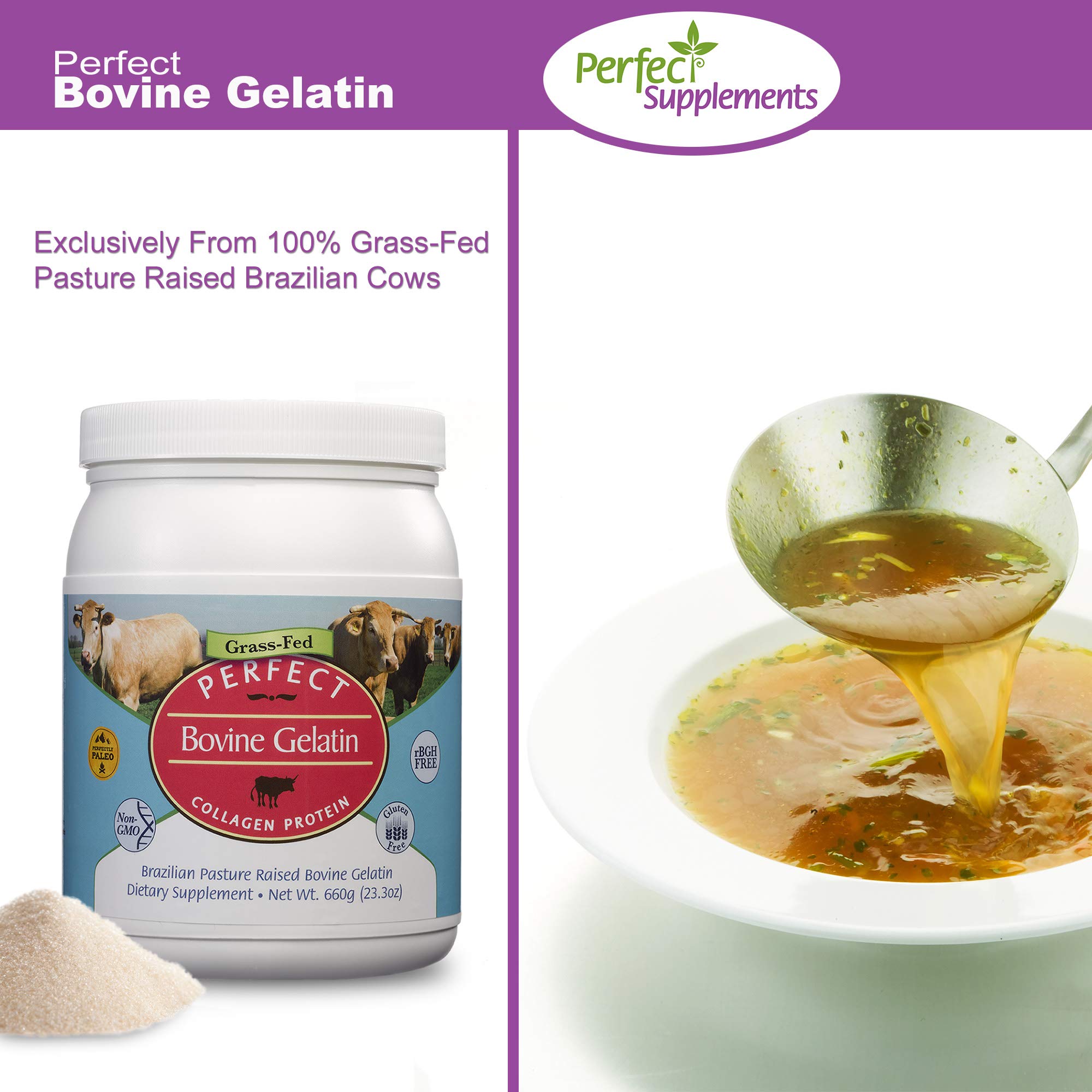 Perfect Bovine Gelatin Powder - 660g Pure Beef Collagen Protein Supplement for Skin & Joint Health - Keto & Paleo Friendly - Ideal for Smoothies, Baking & Homemade Gummies