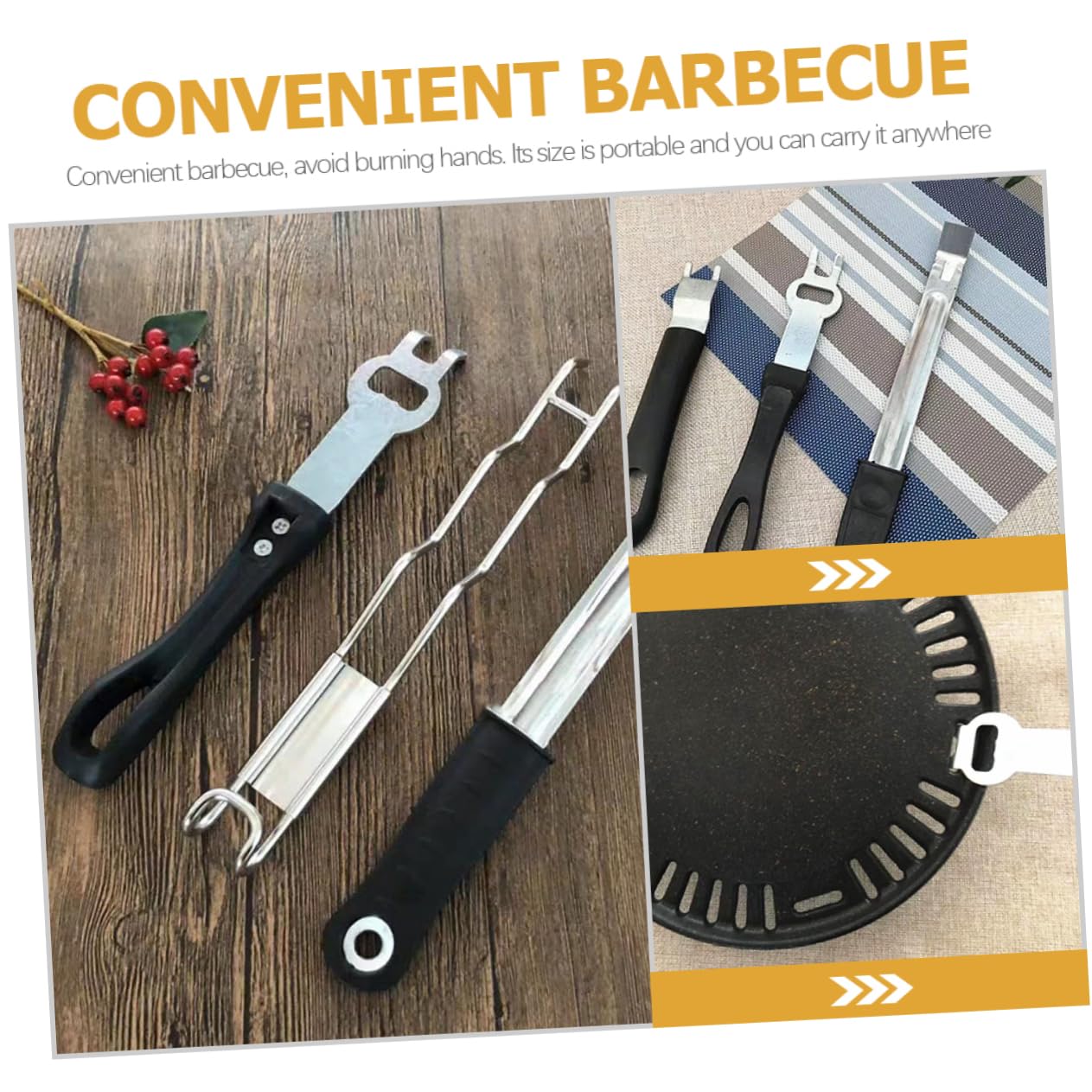 Premium Stainless Steel BBQ Grill Utensils Set - 5-Piece Camping & Rotisserie Tools with Heat-Resistant Silicone Grips - Perfect for Outdoor Grilling, Backyard BBQs, Picnics & Tailgating Parties