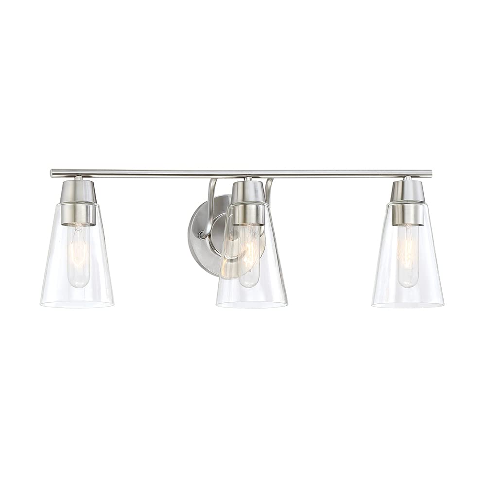 Designers Fountain Echo 3-Light Bathroom Vanity Lighting Fixture in Satin Platinum (87803-SP) - Perfect for Modern Bathroom, Powder Room, and Master Suite Decor