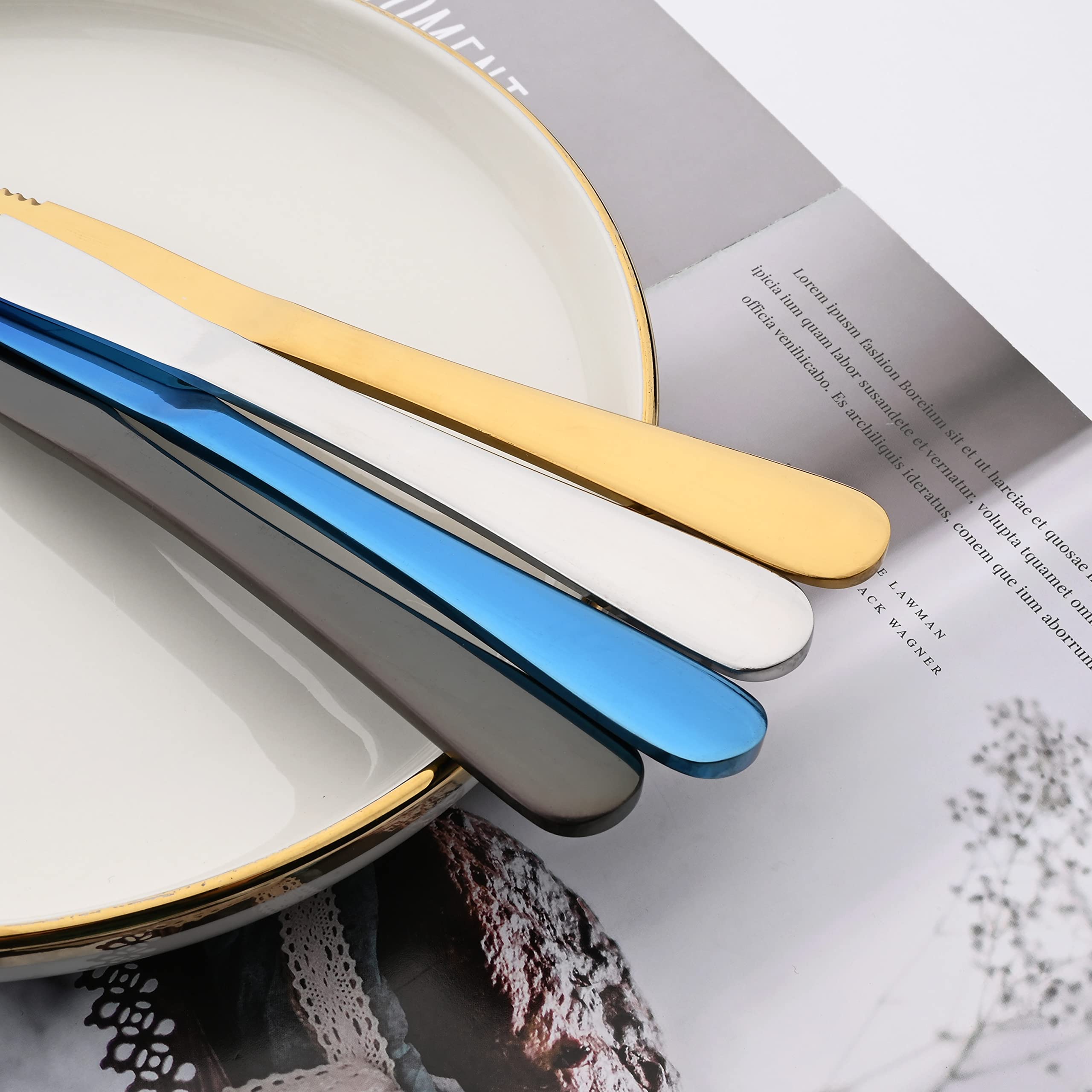 Premium 10-Piece Black Steak Knives Set - Mirror Polished Stainless Steel Kitchen Cutlery with Straight & Serrated Edges - Dishwasher Safe Steak & Dessert Knives for Fine Dining & Dinner Parties