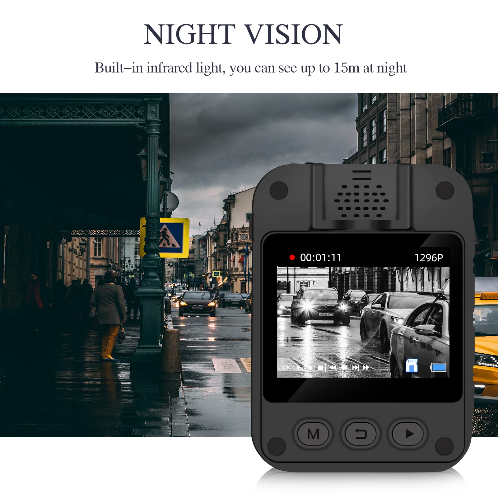 HD 1296P Body Camera with Audio & Night Vision - 64GB Personal Security Body Worn Camera for Walking Pets, Police, Security Guards & Outdoor Activities (Supports up to 512GB)