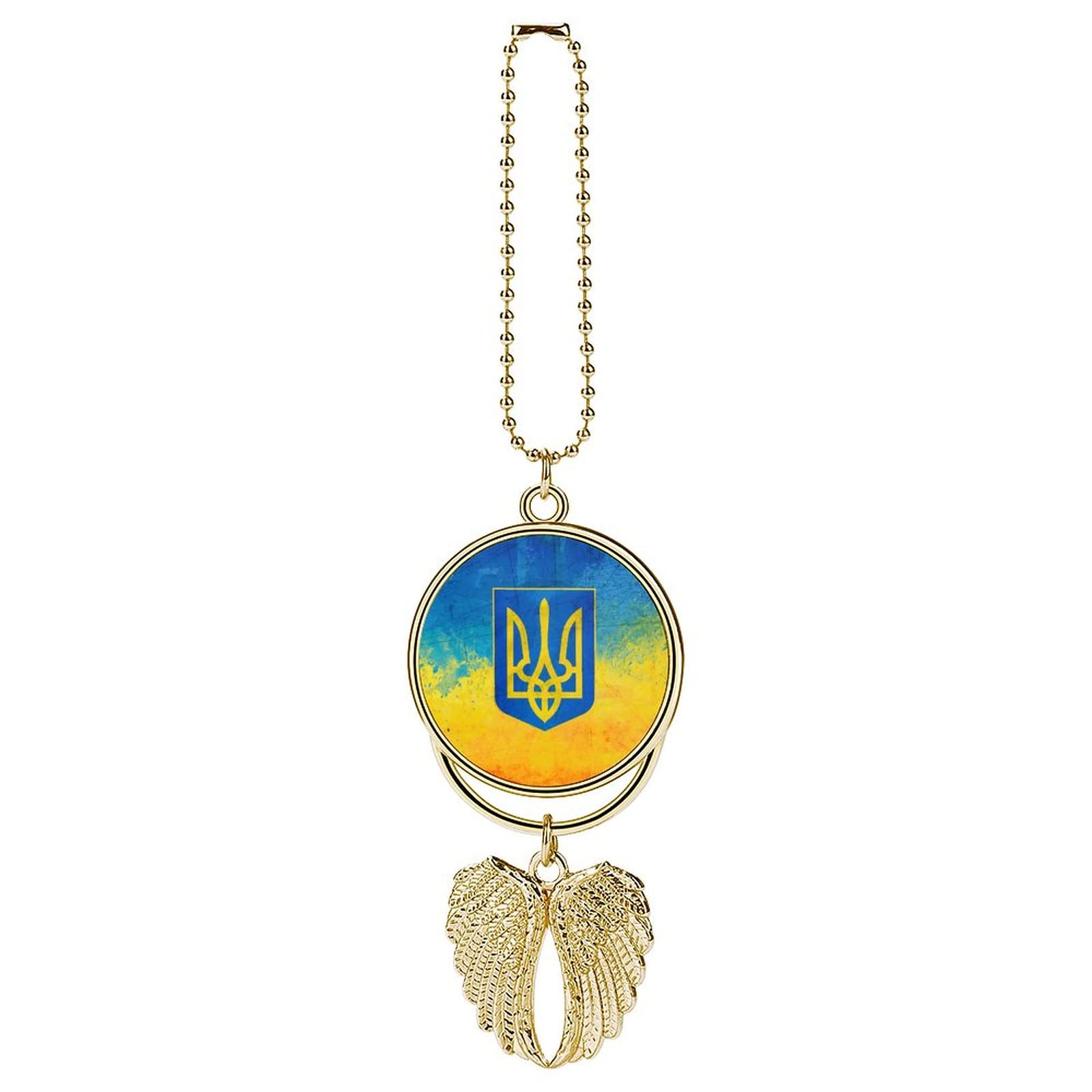 Ukrainian Flag Double-Sided Car Hanging Ornament - Personalized Angel Wings Pendant for Rear View Mirror - Lucky Charm Car Accessory for Road Trips & Travel Protection