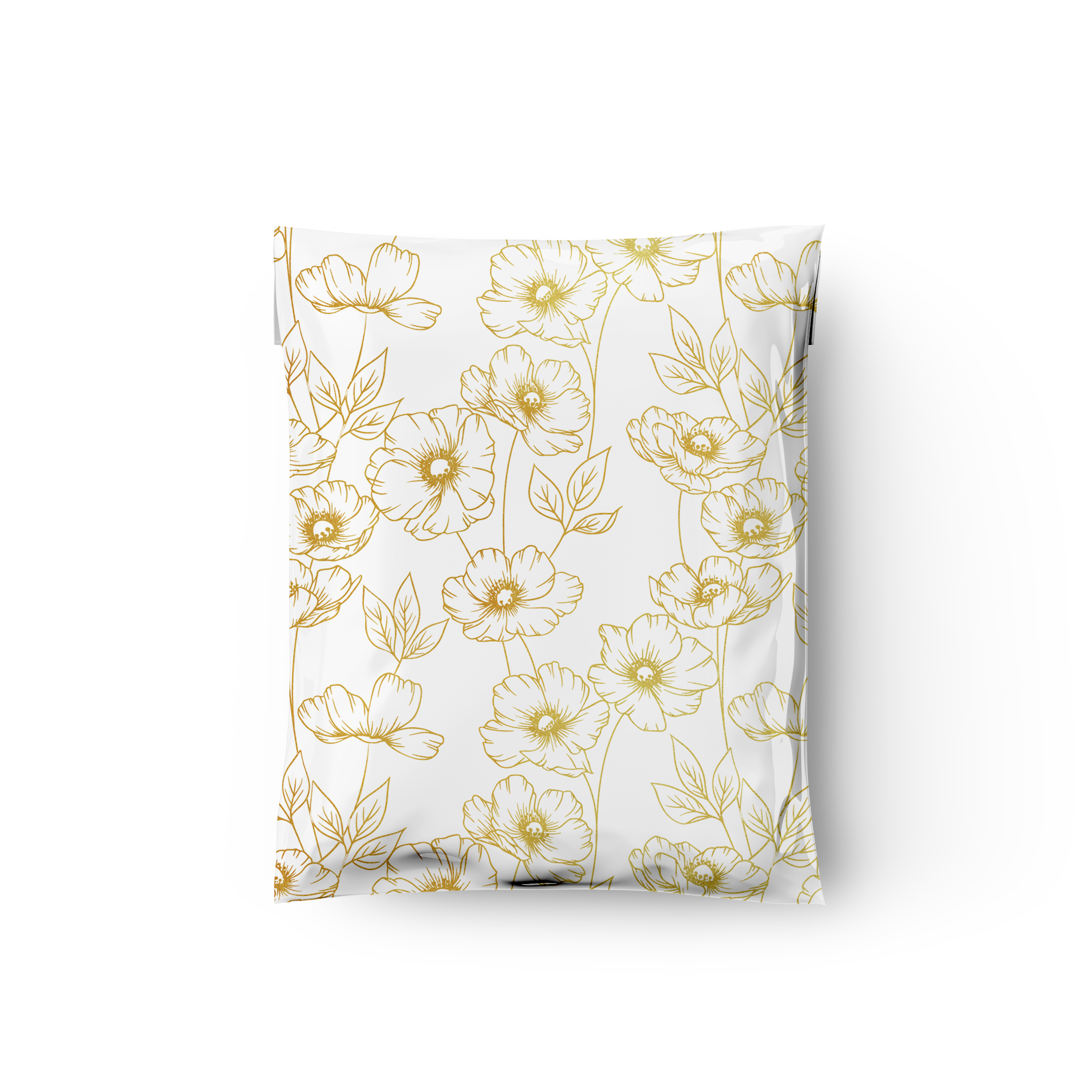 10x13 Inch Gold Sketched Floral Designer Poly Mailers - Premium Printed Shipping Envelopes & Mailing Bags for Ecommerce, Subscription Boxes, and Gift Packaging