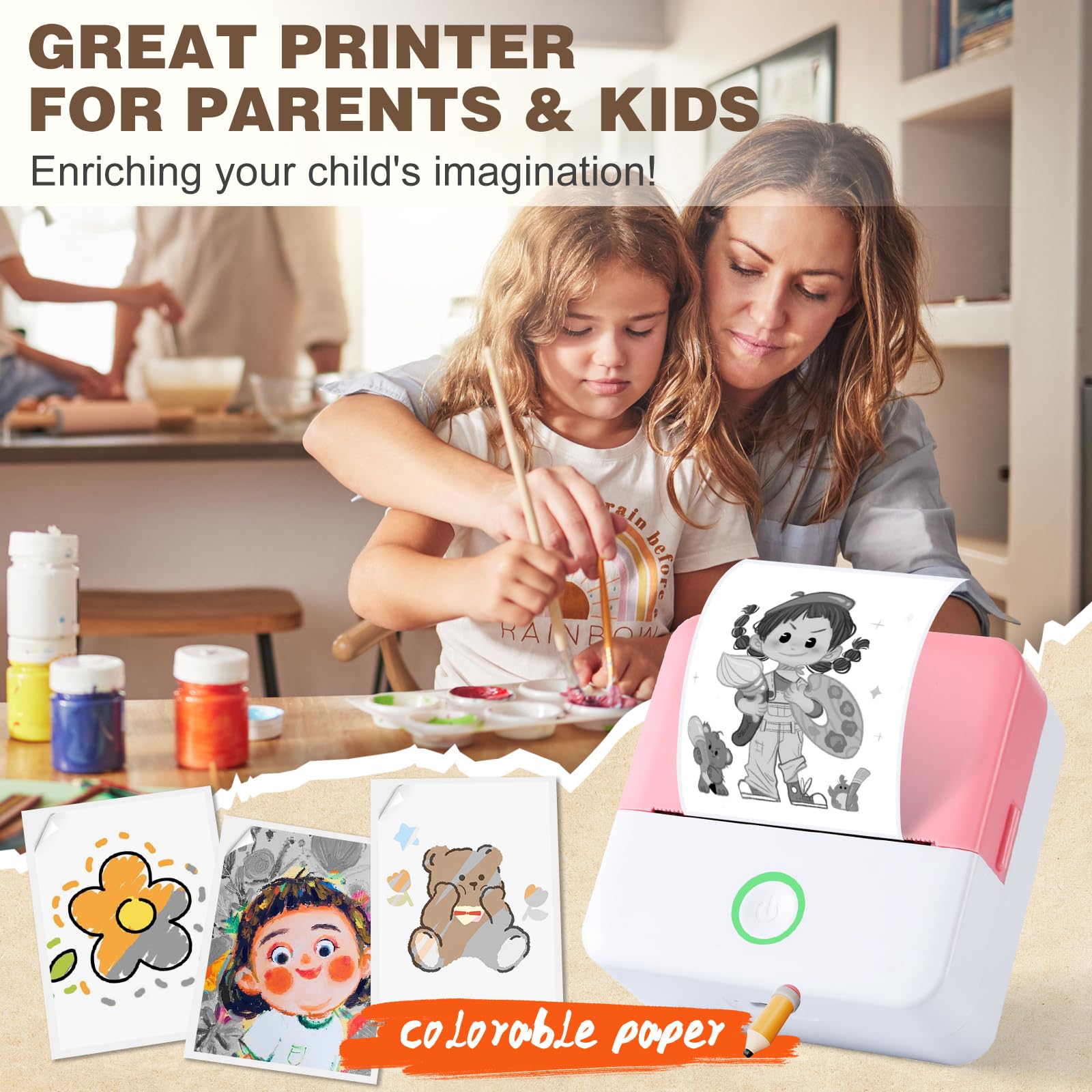 Print Pods Mini Printer - Thermal Inkless Sticker Maker with 20 Rolls Paper | Portable Pocket Printer for iPhone & Android | DIY Stickers, Notes, Flashcards, Journaling | Perfect for School, Office, Scrapbooking & Craft Projects