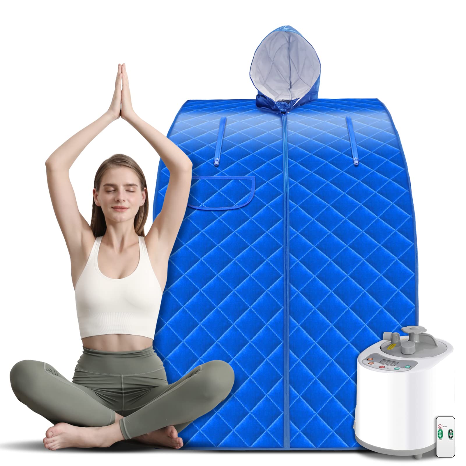 Smartmak Portable Steam Sauna Kit for Home Spa - Full Body Detox Therapy Tent with Adjustable Hat, 2L Steamer with 9 Heat Levels & 99-Minute Timer Remote Control (Blue) - Perfect for Relaxation, Weight Loss & Muscle Recovery After Workout