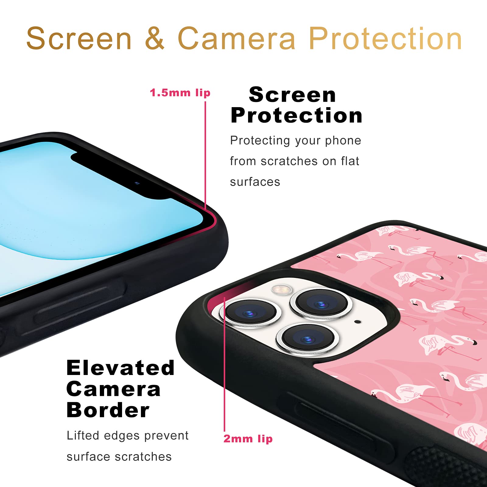 Shockproof Cute Flamingo Leaf iPhone 11 Pro Case - Pink & White TPU Aluminum Protective Phone Cover for Women & Girls | Perfect for Beach Vacations, Summer Outfits & Tropical Travel Accessories