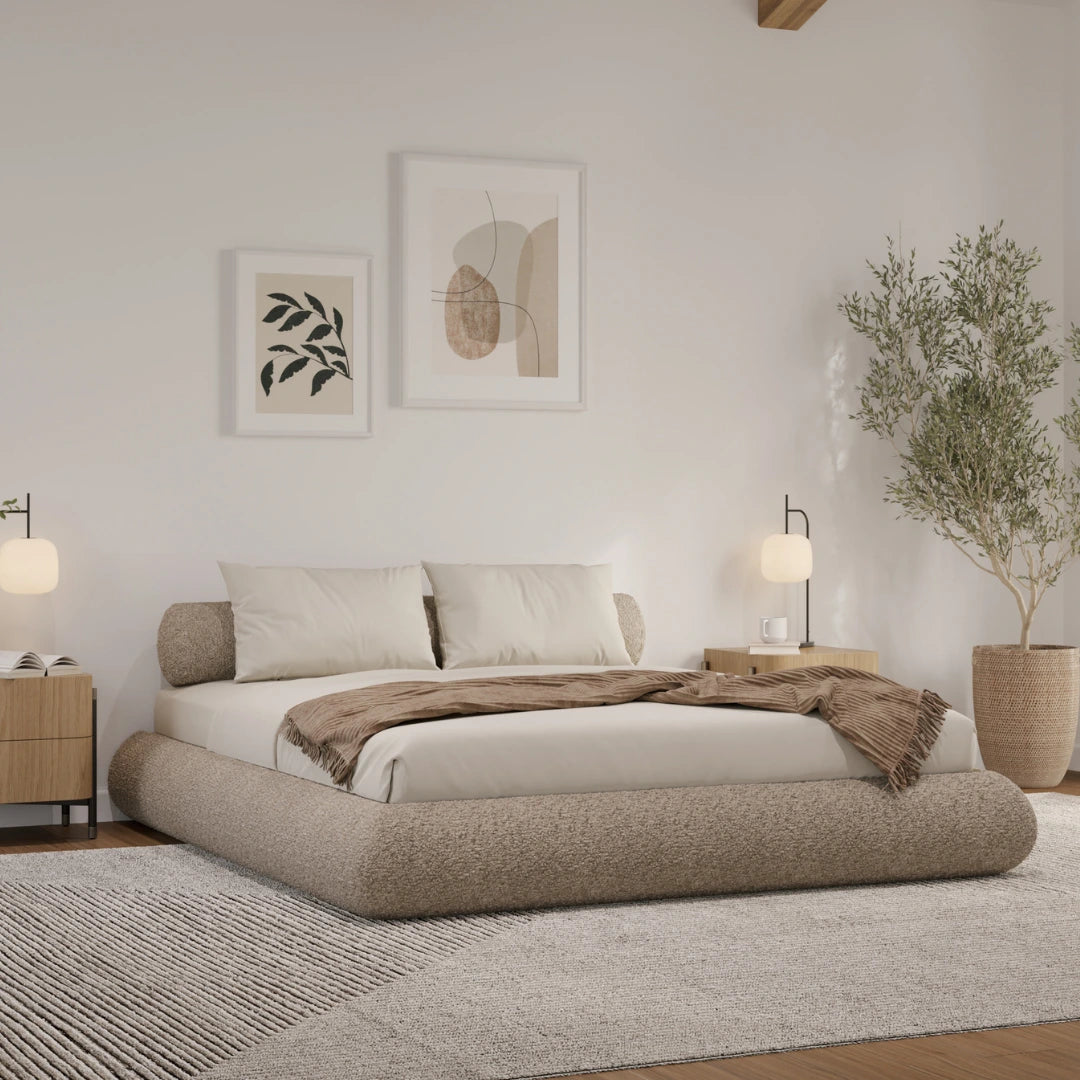 Luna Bed Frame with Soft Teddy Fabric - Queen Size Platform Bed Frame for Bedroom, Guest Room, Dorm | Modern Minimalist Design with Sturdy Metal Legs | Easy Assembly & Space-Saving Storage