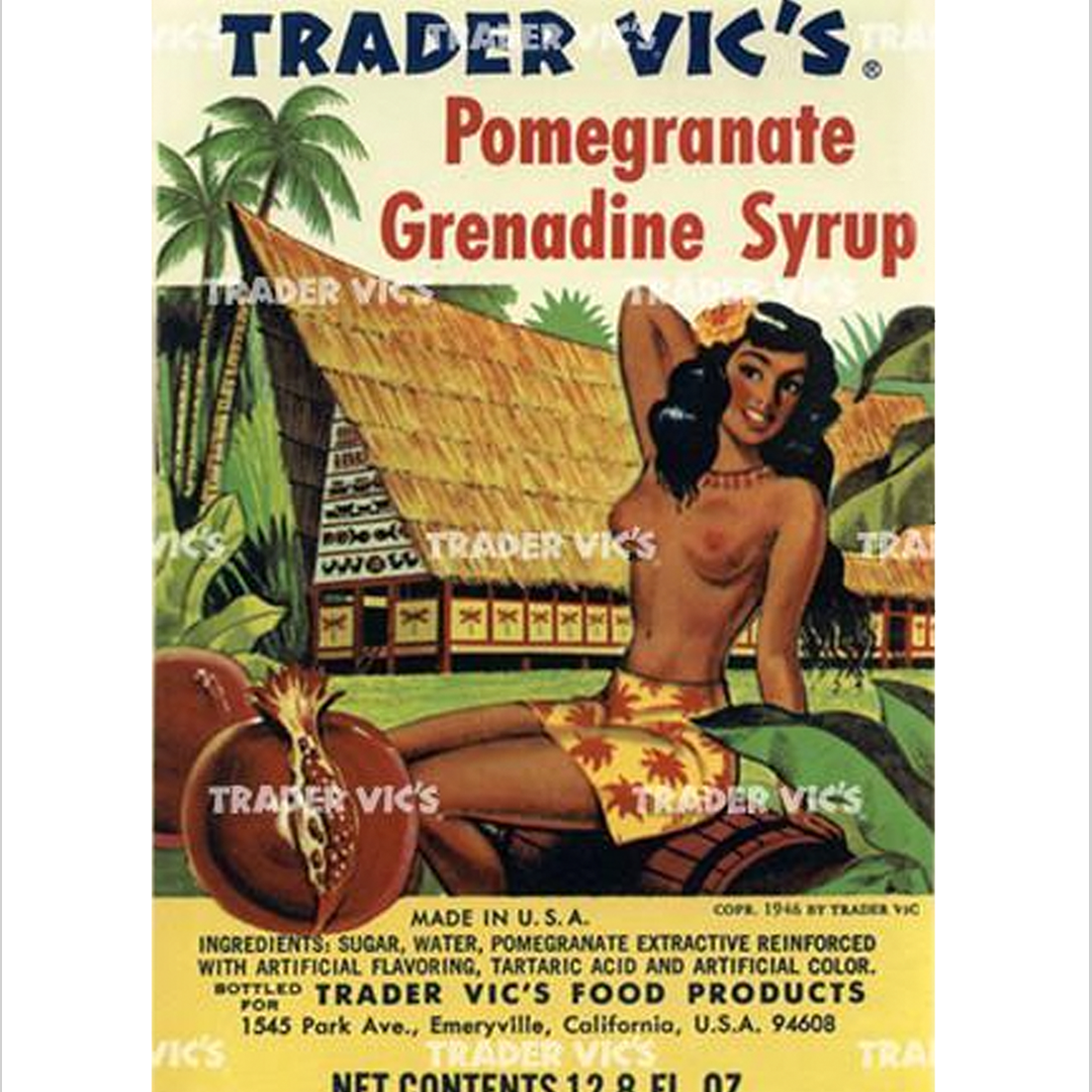 Vintage Trader Vic's Grenadine Syrup Label Poster - Retro Bar Decor, Tiki Room Art, Home & Office Wall Decor for Cocktail Enthusiasts