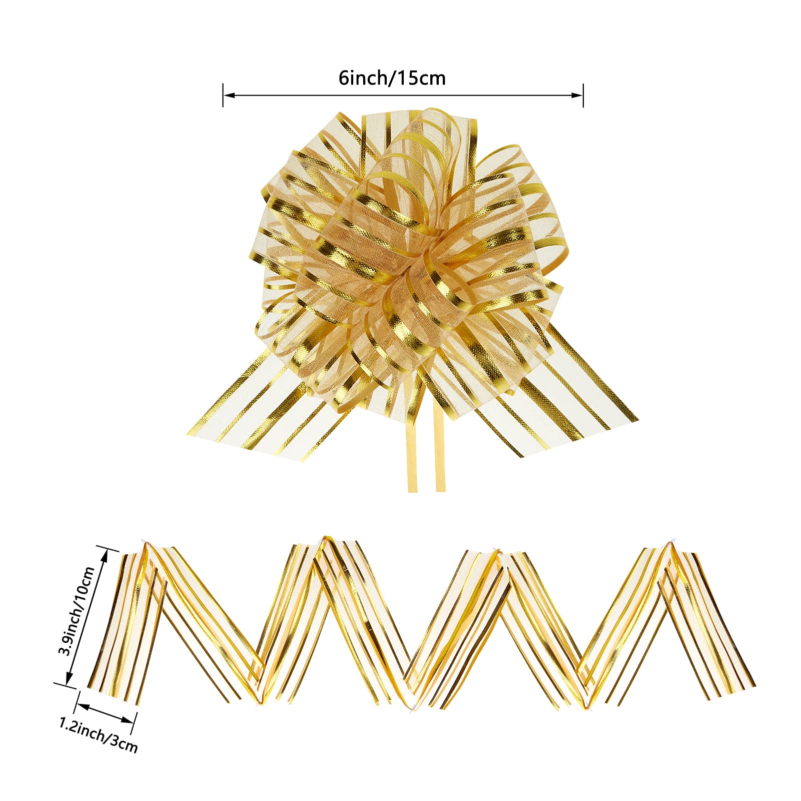 10 Pieces 6 Inch Yellow Organza Pull Bows for Gift Wrapping - Perfect for Birthday Presents, Christmas Gifts, Wedding Baskets & Party Decorations