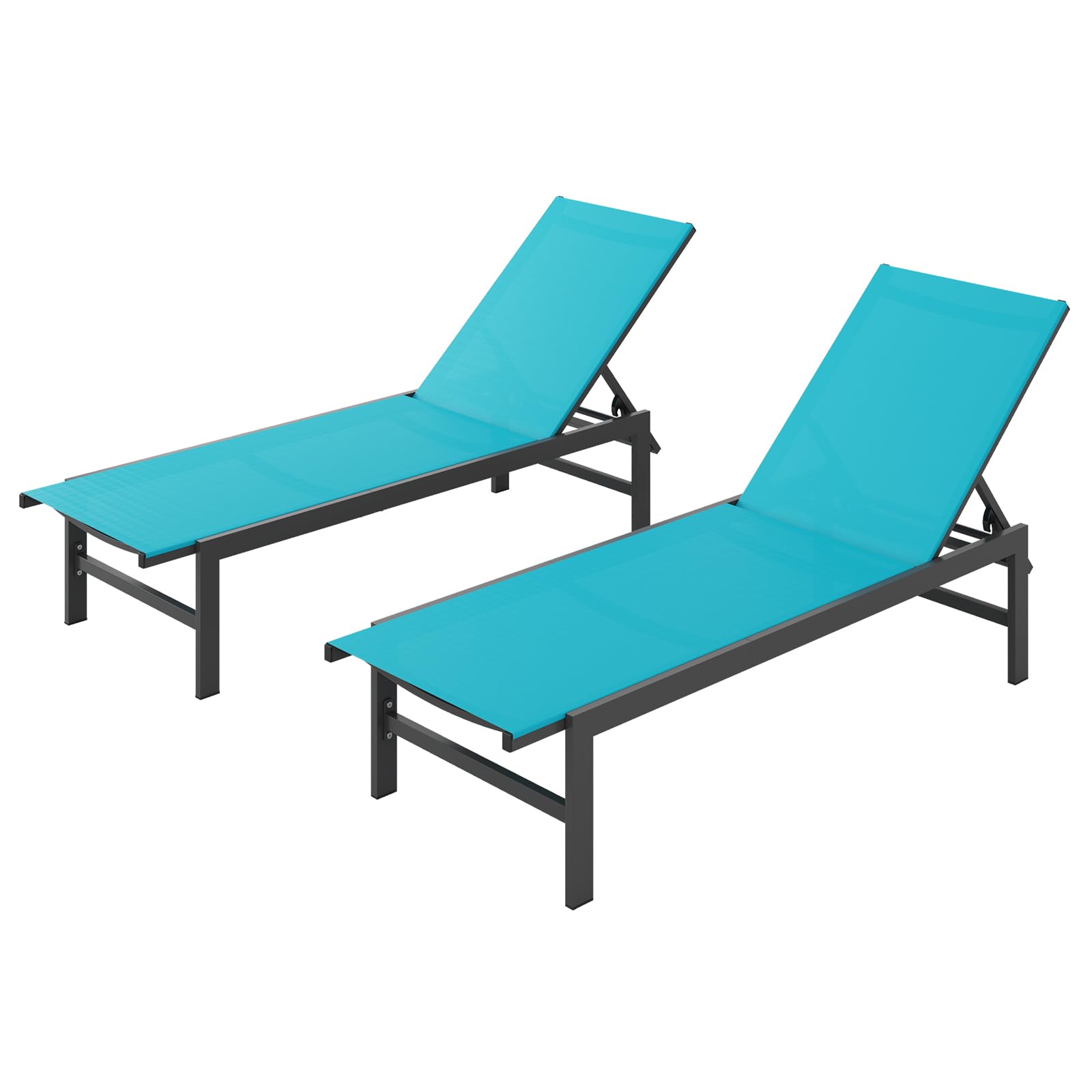 2-Pack Aluminum Outdoor Lounge Chairs with 5-Position Recliner - Lightweight Patio Chaise Lounge for Poolside, Backyard, Deck, Lawn & Beach - Perfect for Sunbathing & Relaxing by the Water