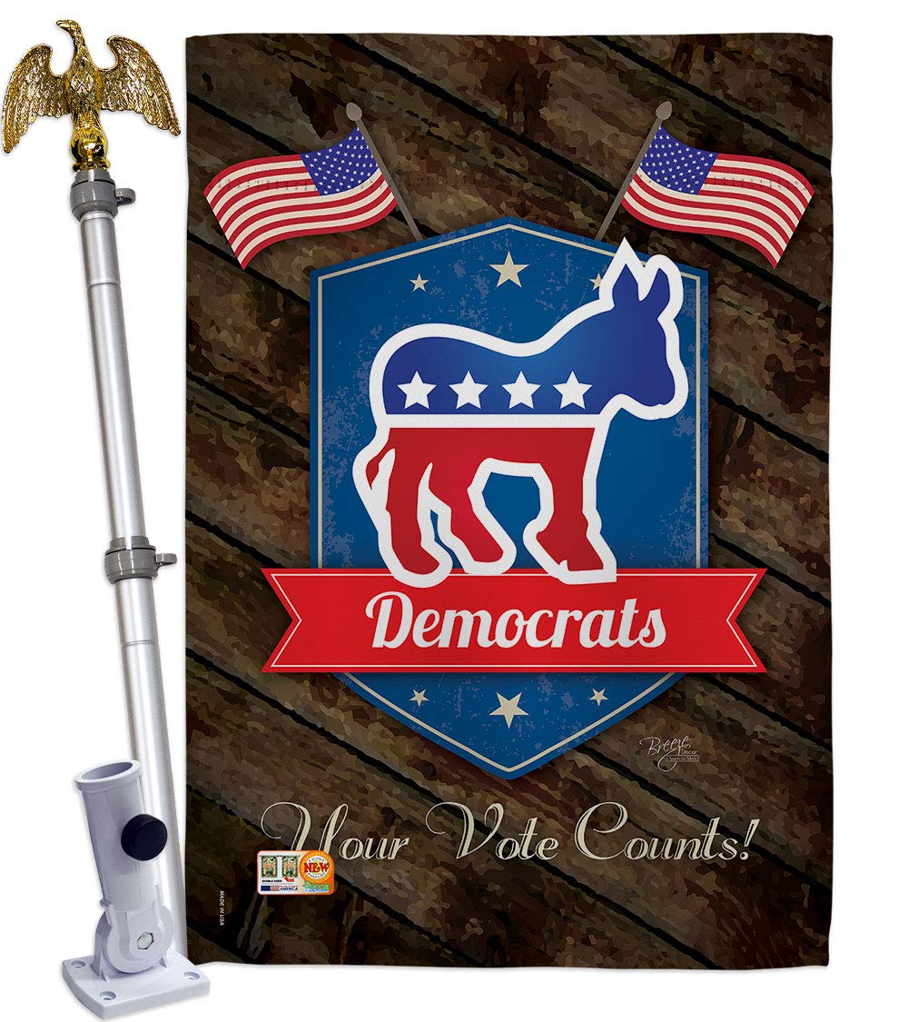 Democrats Patriotic House Flag Set 28x40 with Flagpole - Outdoor Decor