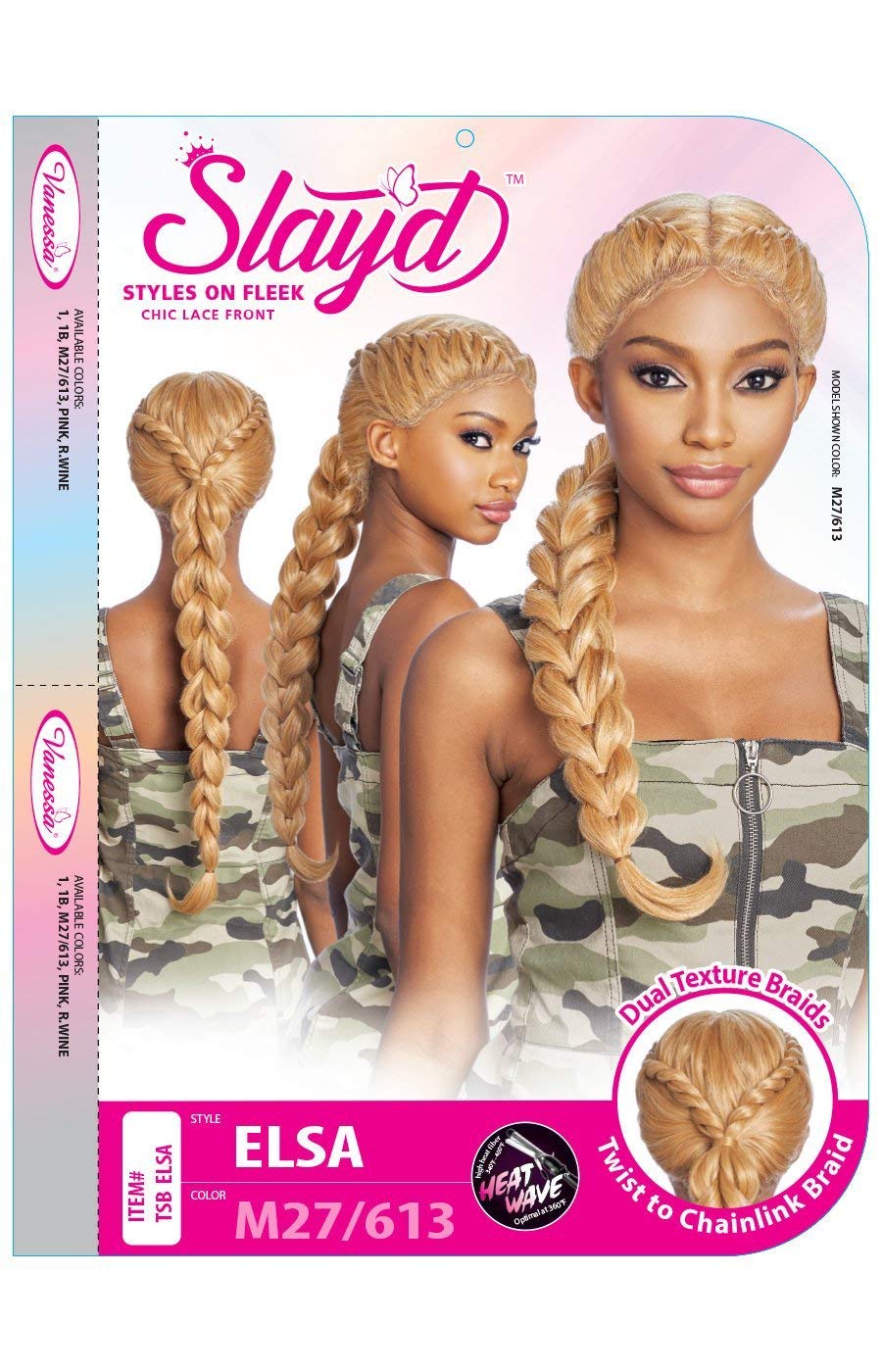 VANESSA Slayd Styles on Fleek Chic Lace Front Wig - Deep Hand Tied Lace Parting, Dual Texture Braids, Twist to Chainlink, Heat Resistant Synthetic Fiber - TSB ELSA (615) | Perfect for Cosplay, Parties & Everyday Glam