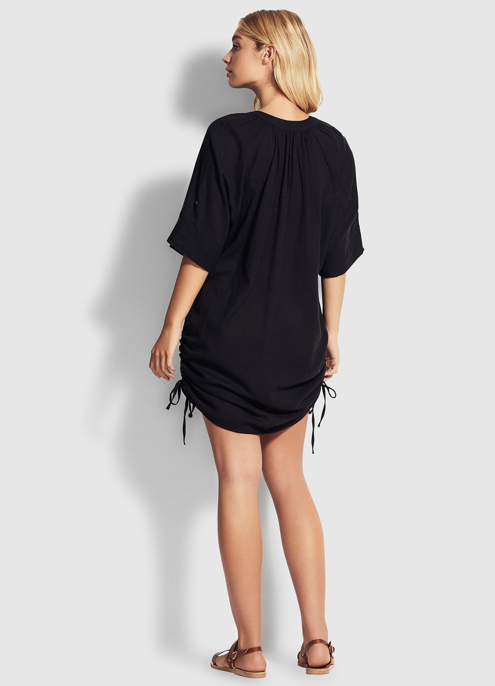 Stylish Black Crinkle Cotton Cover Up - Perfect for Beach, Pool, and Summer Outfits