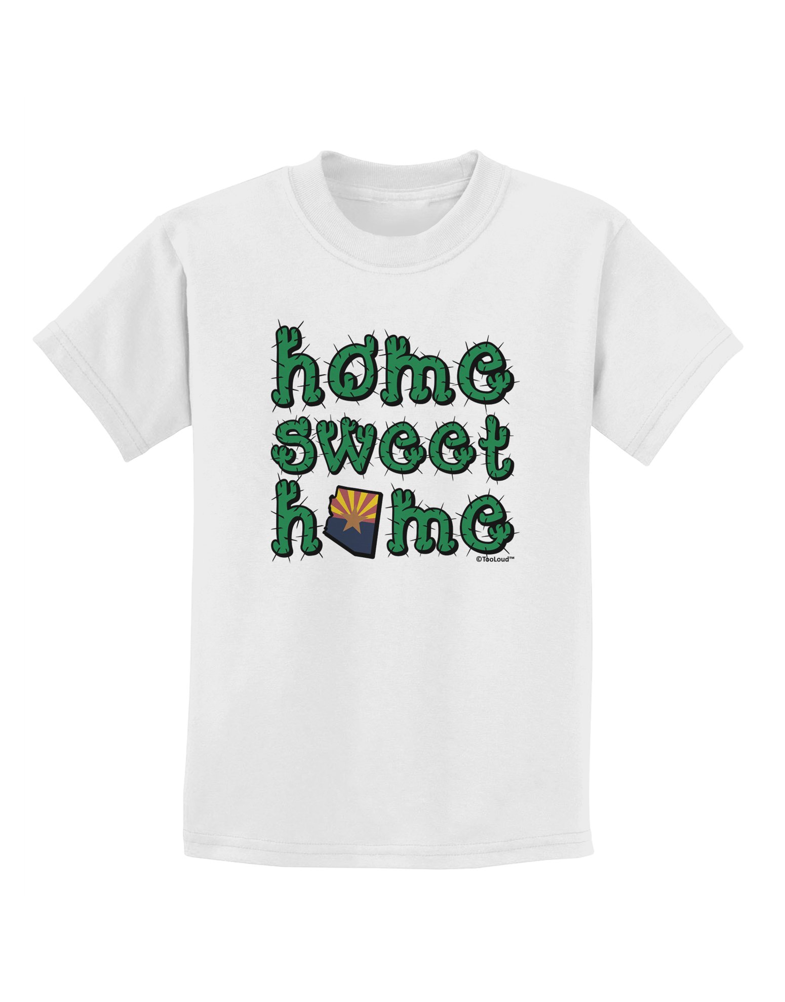 TooLoud Home Sweet Home Arizona Cactus & State Flag Kids T-Shirt - Soft Cotton Tee for Boys & Girls - Perfect for School, Playdates & Arizona Pride