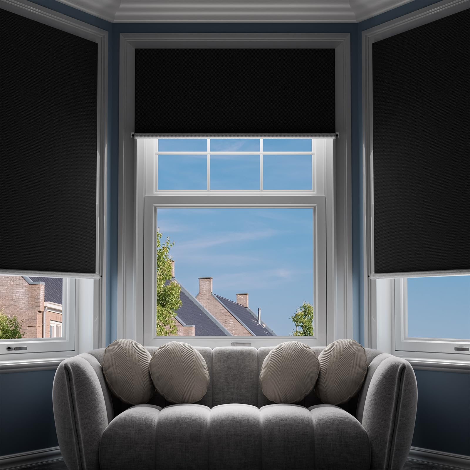 G-WACK Blackout Curtains - No-Drill Magnetic Snap Roller Shades, 100% Light Blocking Thermal Insulated Window Blinds for Bedroom, Nursery & Home Office (26x60 Inches, Black) - Perfect for Shift Workers, Light Sleepers & Home Theater Rooms