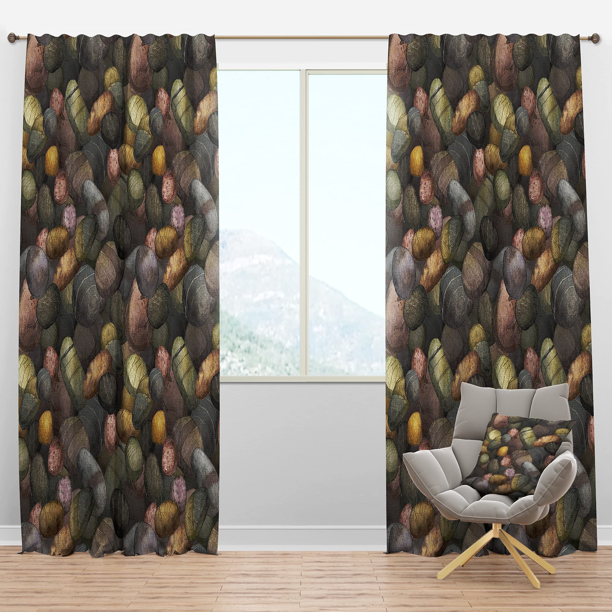 Blackout Curtains 'Sea & Shore Stones' Thermal Insulated Single Panel (52x108) - Bedroom & Living Room Drapes for Light Blocking & Energy Efficiency - Perfect for Shift Workers, Home Theaters & Nursery Rooms