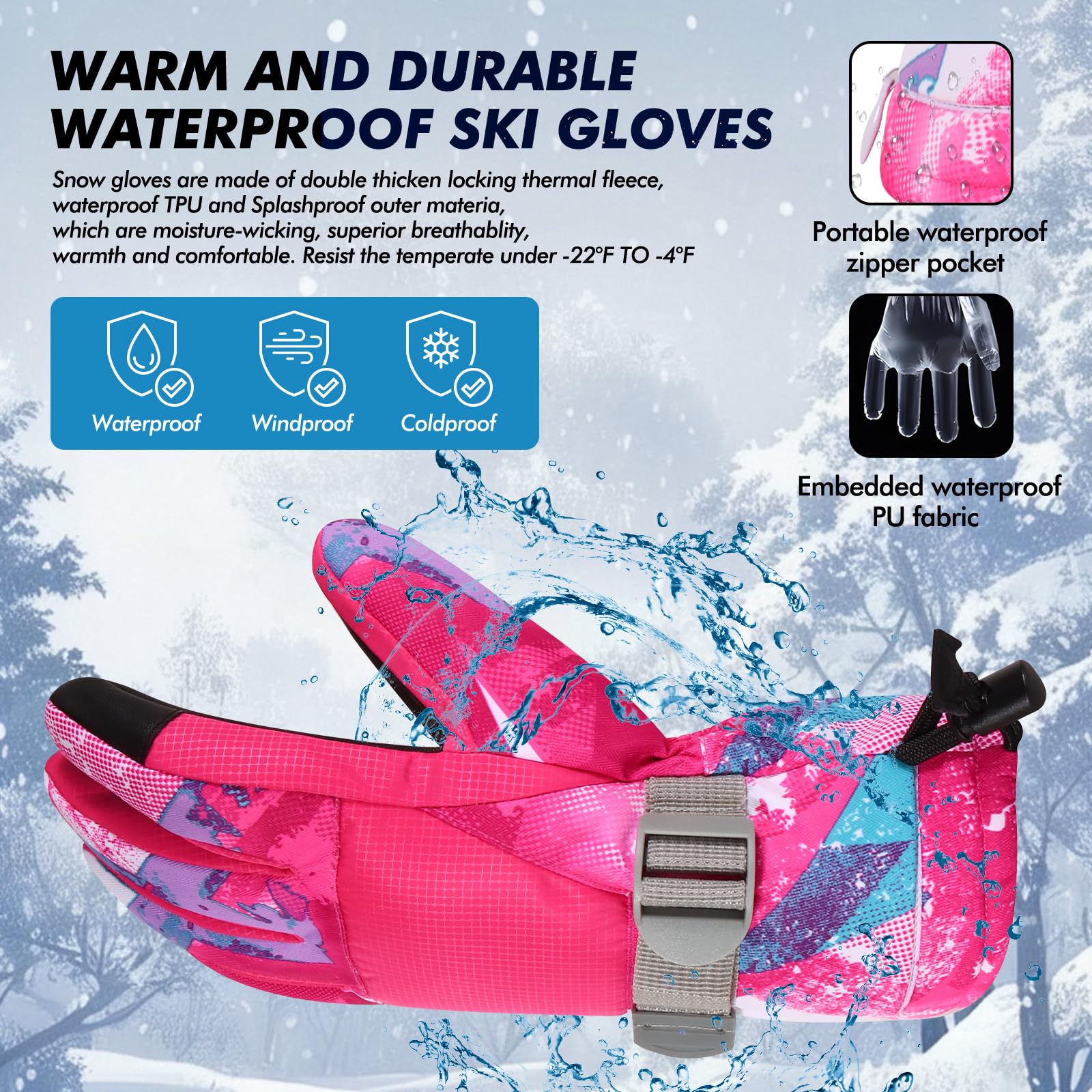 **Waterproof Ski Gloves for Men & Women - Warm Winter Snow Gloves for Skiing, Snowboarding & Outdoor Sports - Breathable Cold Weather Gloves for Extreme Conditions**    *(Perfect for Skiing, Snowboarding, Hiking, and Winter Adventures!)*