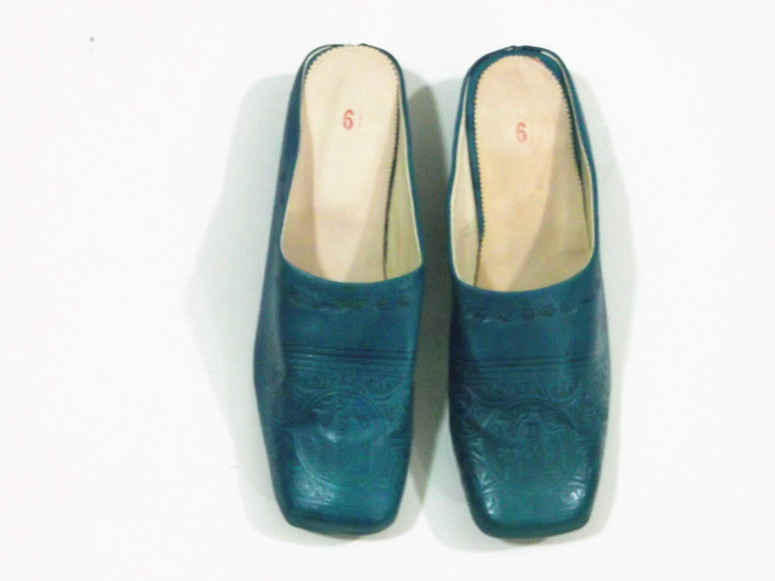 Premium Women's Leather House Slippers - Comfortable Blue Heeled Indoor Shoes, Handmade Soft Slippers for Relaxing | Ideal for Home, Lounge & Winter Nights (Gift for Her)