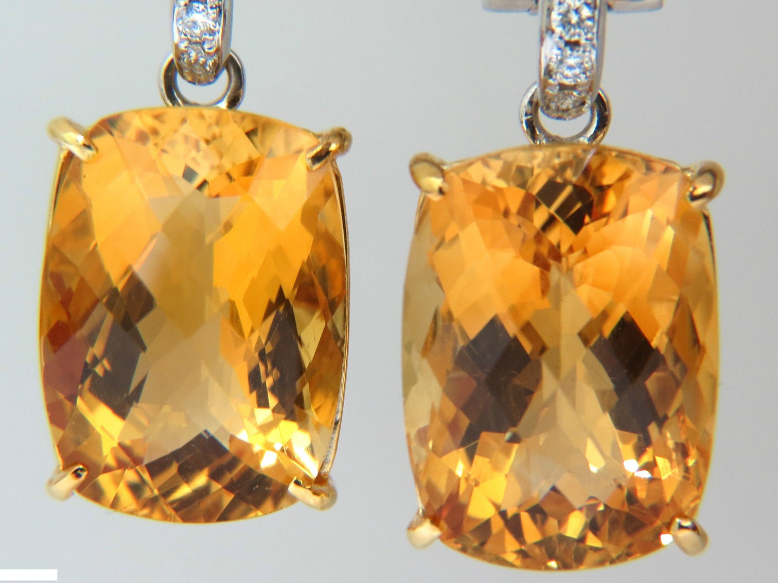 26.50CT Natural Golden Citrine Diamond Dangle Earrings in 14K Gold - Elegant Drop Earrings for Women, Perfect for Weddings, Parties & Special Occasions