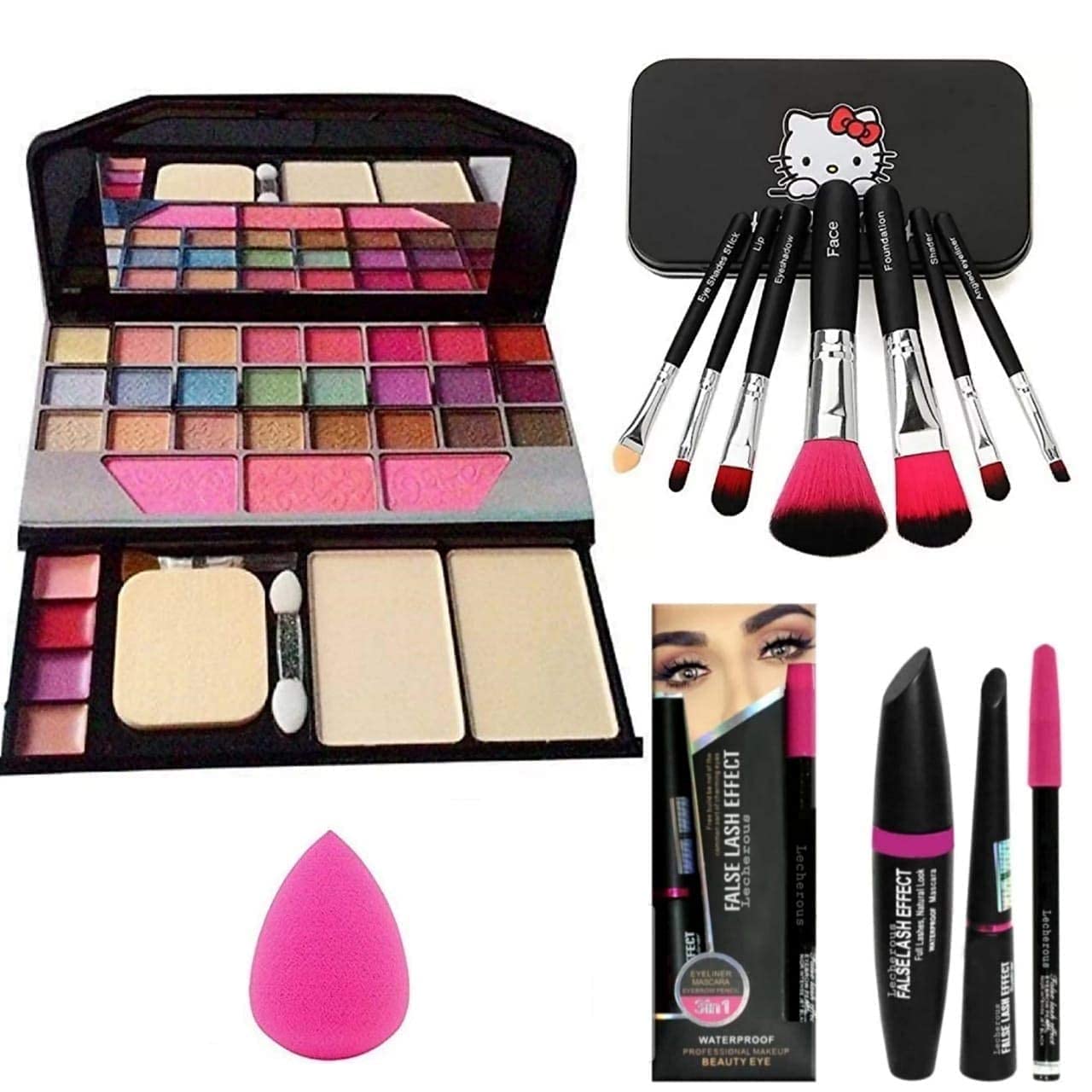 MASTADI 7-Piece Professional Makeup Brush Set with Beauty Blender & 3-in-1 Kajal Mascara Eyeliner Kit – Complete Face Makeup Essentials for Contouring, Foundation, Eyeshadow & More – Perfect for Home, Travel & Professional Makeup Artists