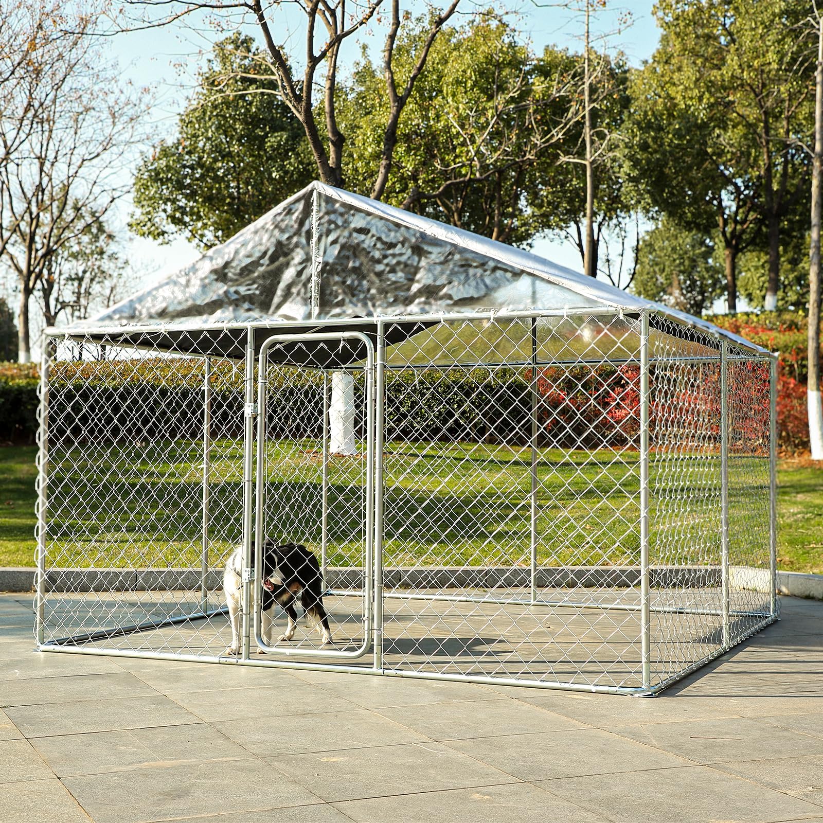 10x10x7FT Heavy Duty Outdoor Dog Kennel with Roof - Large Secure Lock Dog Cage, Waterproof & UV-Resistant Dog Playpen for Big Dogs - Perfect for Backyard, Kennel Runs, and Outdoor Dog Safety
