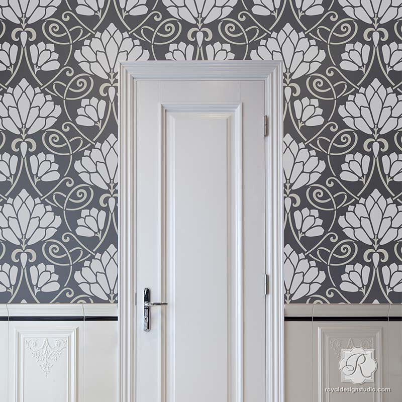 Lotus Paradise Floral Wall Stencil - Reusable DIY Painting Template for Home Decor, Nursery, Bedroom & Living Room Wall Art Projects