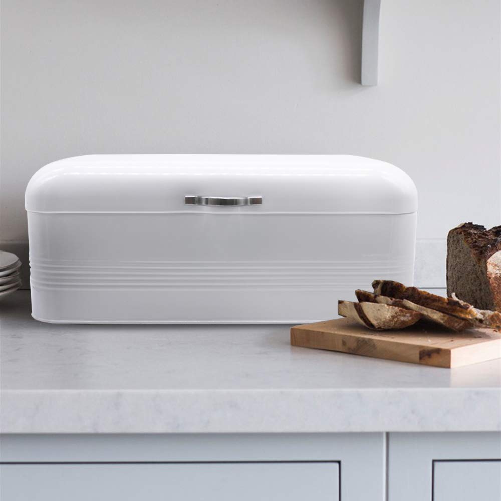 Stainless Steel Bread Box for Kitchen - 16.3x9x6.7 Inch Metal Bread Storage Container with Lid - Perfect for Countertop, Pantry & Bakery Organization (White)