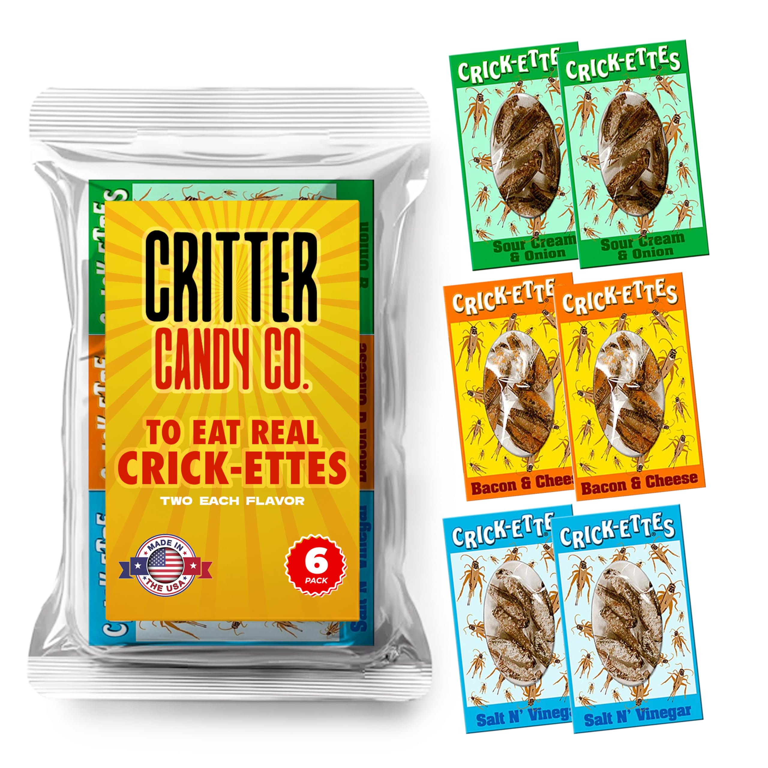 HotLix Crick-ettes Edible Crickets (6-Pack) | Crunchy Cricket Snacks, High-Protein Dried Insects for Humans, Exotic Flavored Bug Treats – Perfect for Camping, Hiking & Unique Gift Giving