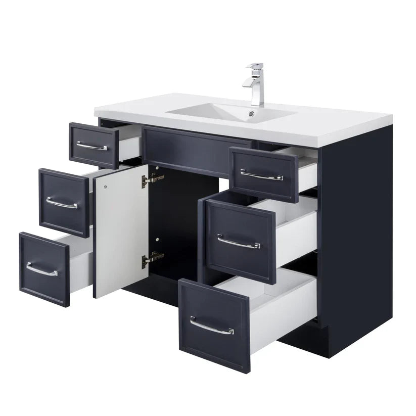 Cutler Manhattan 48-Inch Blue Single Sink Freestanding Bathroom Vanity with Mirror - Modern Bathroom Storage for Small Spaces, Powder Rooms & Guest Baths (MANBLU48SBT)