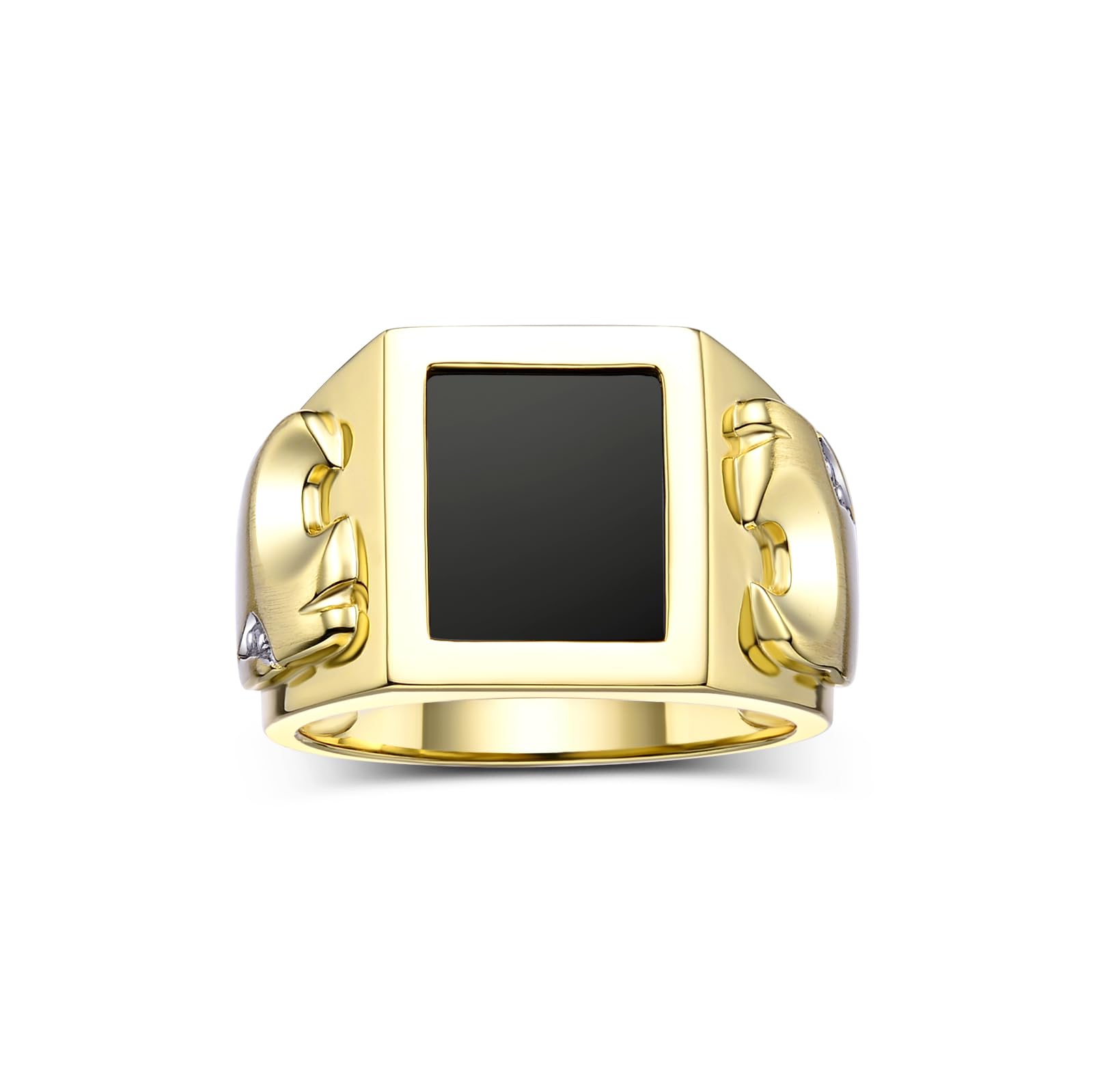 Rylos Yellow Gold Plated Silver Men's Ring with Diamonds & Black Onyx - Mosaic Opal or Tiger Eye Design, Tiger Head Motif on Both Sides - Size 8-13 - Perfect for Weddings, Anniversaries, and Special Occasions