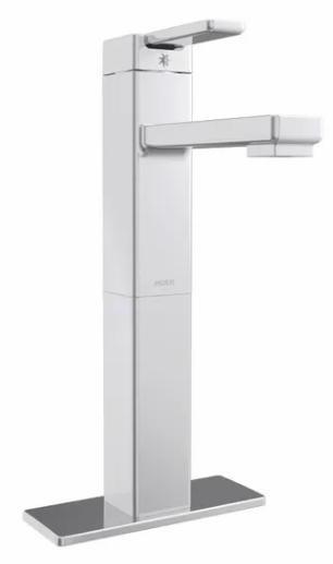 Moen S6712 90-Degree Single Hole High Arc Bathroom Faucet in Chrome - Perfect for Modern Vanities and Small Bathroom Spaces