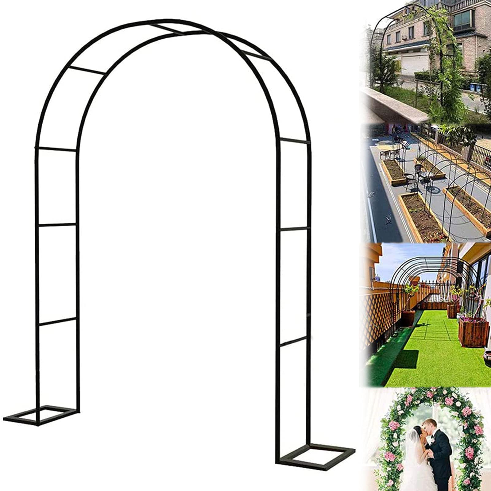 Black Steel Garden Arbor Archway - 370x220cm (146x87in) for Wedding Ceremony, Outdoor Party & Plant Climbing Trellis - Easy Assembly & Durable Decoration for Gardens, Backyards & Patios